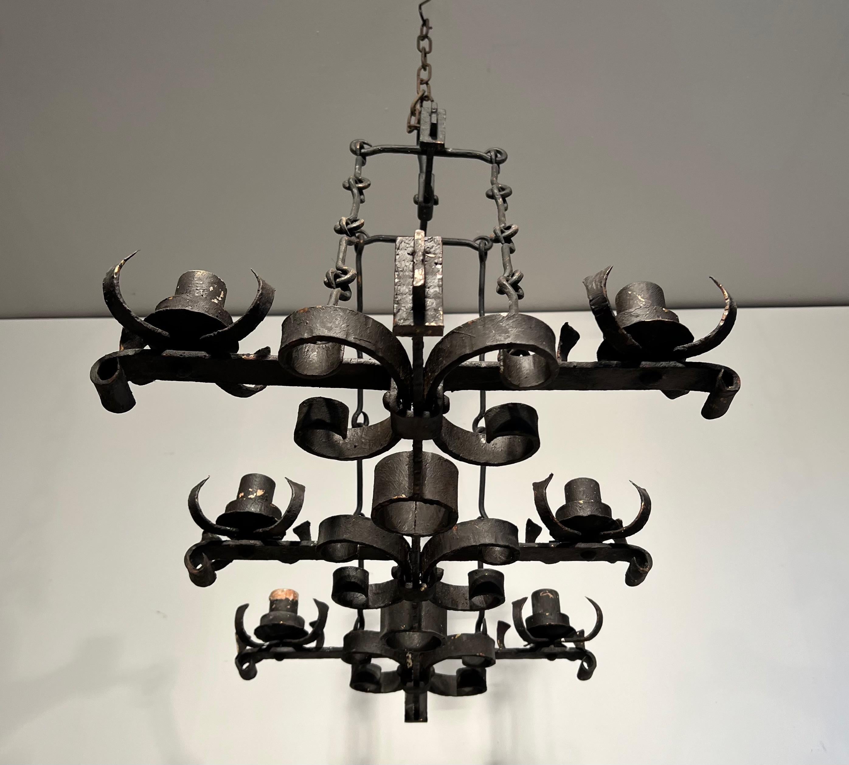 Wrought Iron Rectangular Chandelier in the Gothic Style. Circa 1950 2