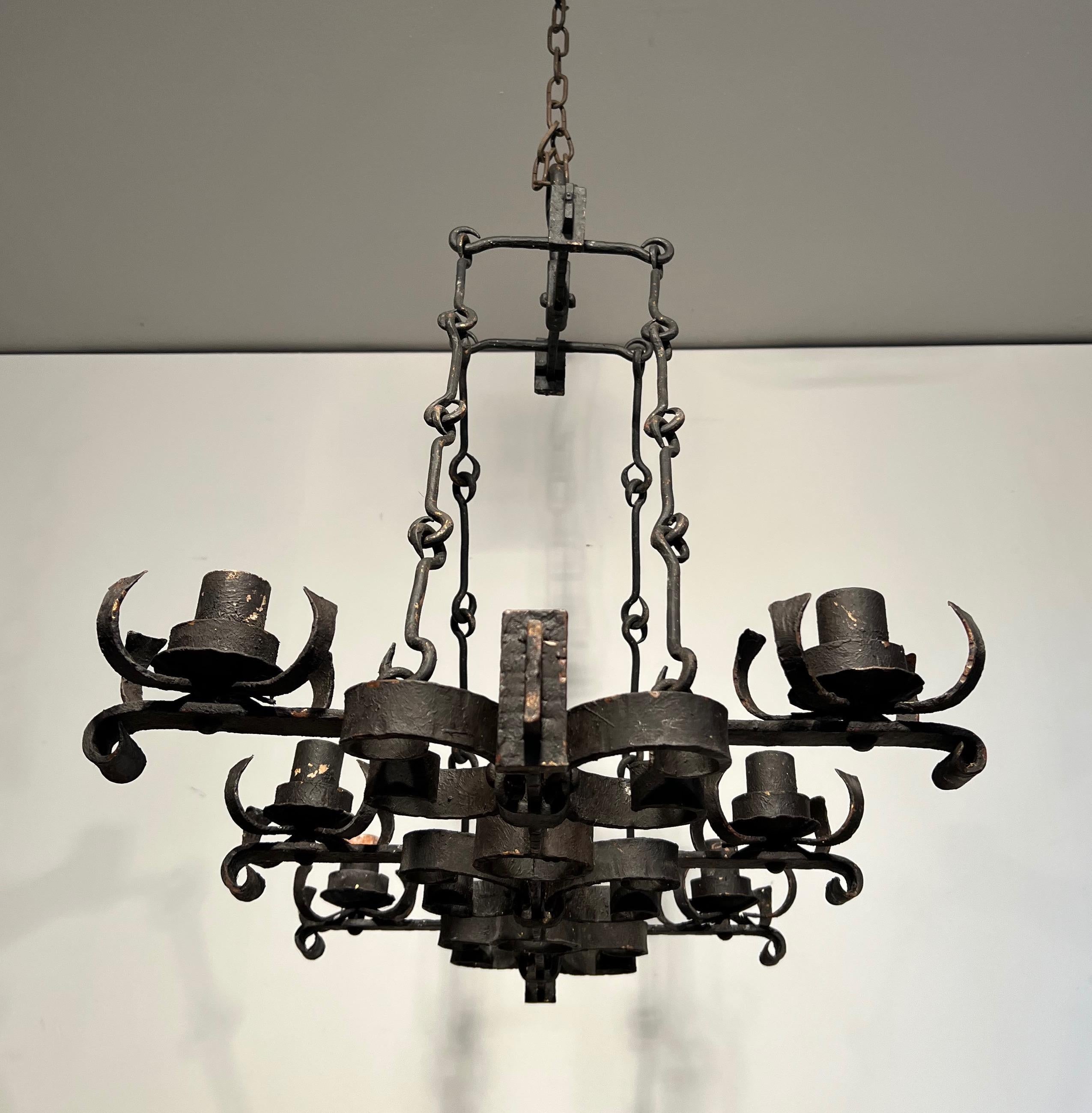 Wrought Iron Rectangular Chandelier in the Gothic Style. Circa 1950 3