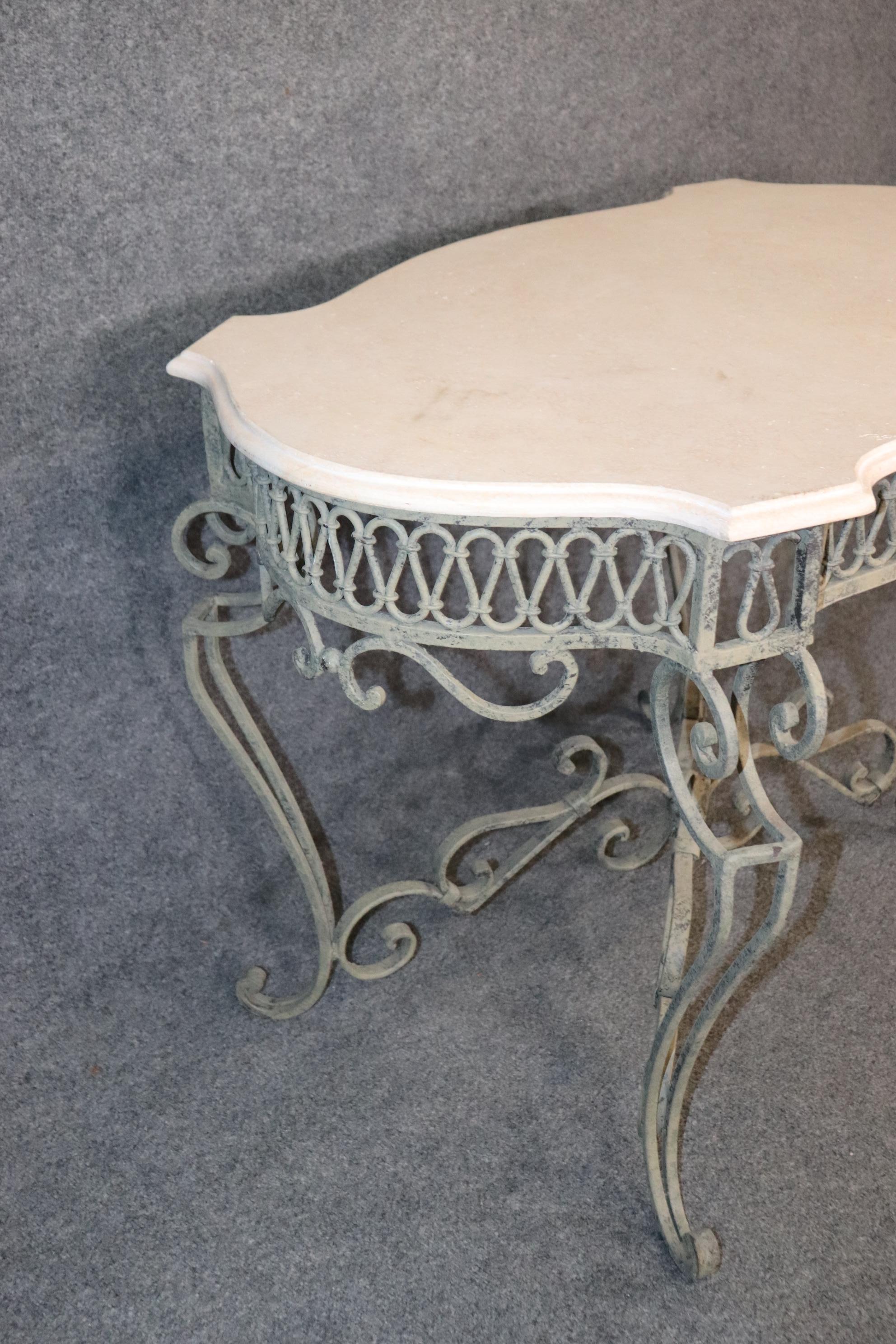 Italian Wrought Iron Regency Style Travertine Top Center Table For Sale