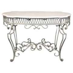 Retro Wrought Iron Regency Style Travertine Top Center Table