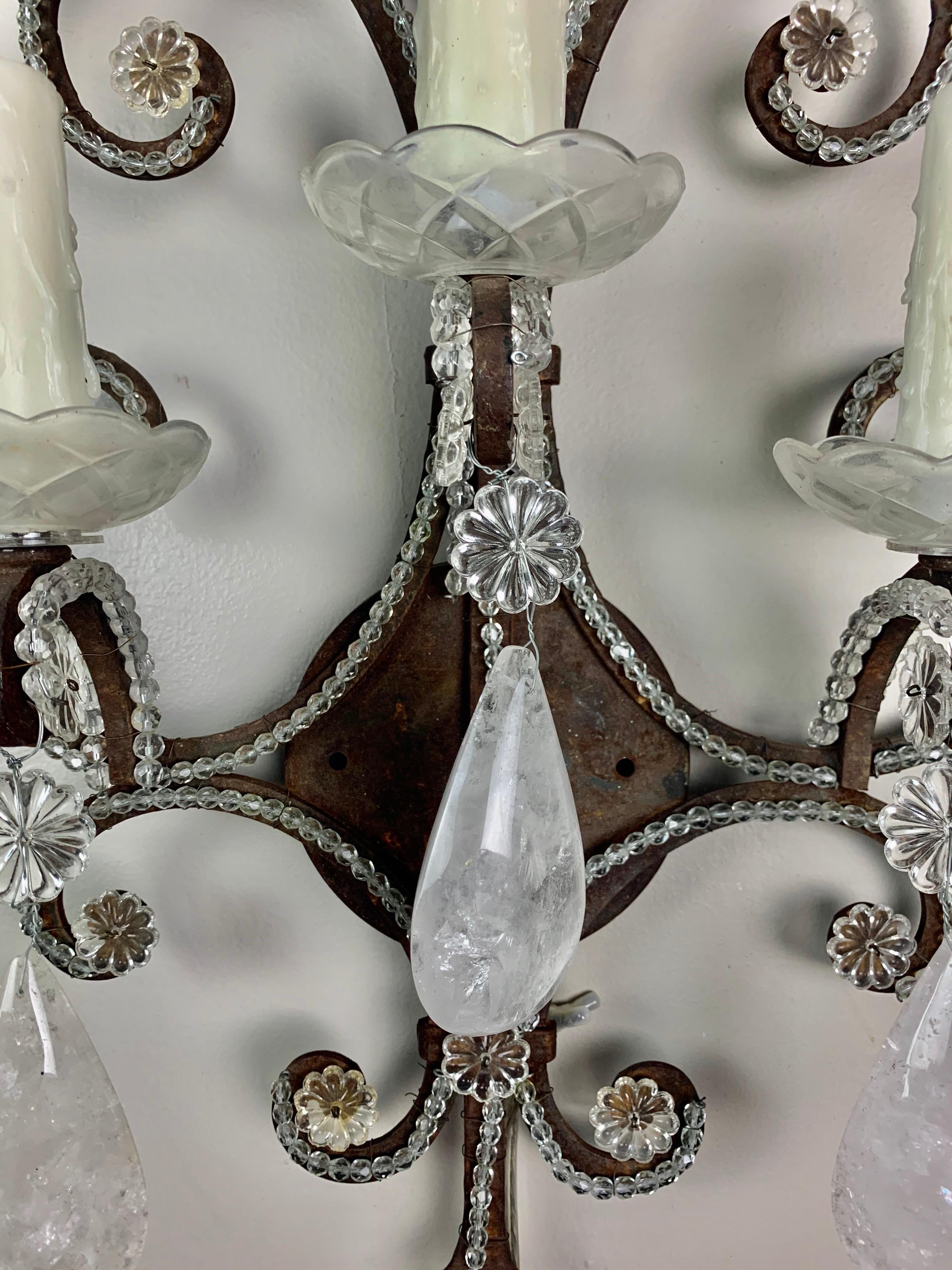 Wrought Iron Rock Crystal Sconces, Pair 1