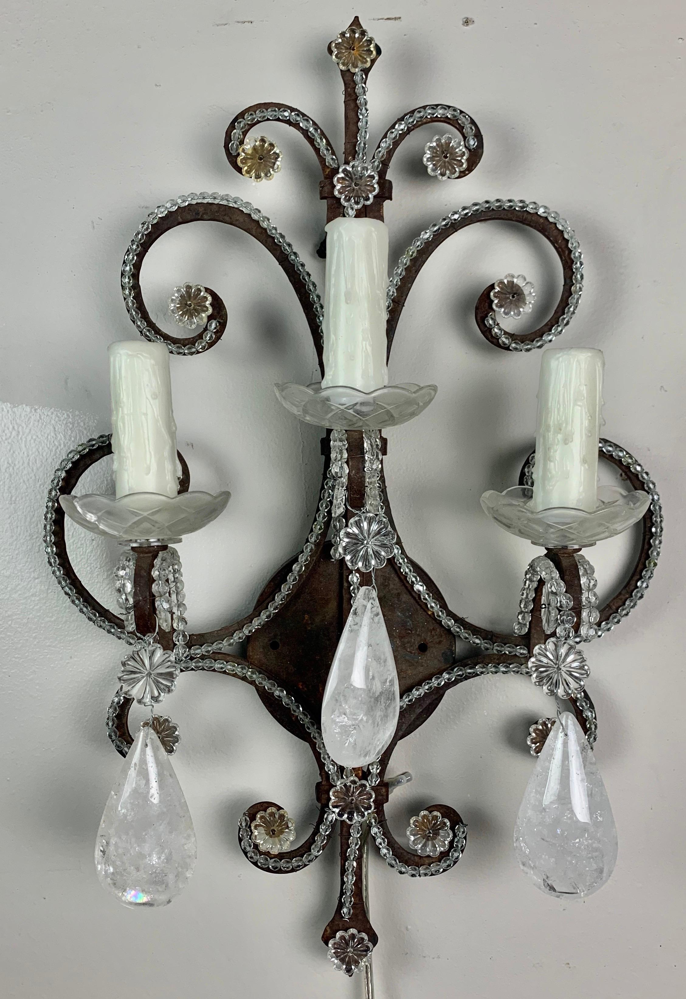 Wrought Iron Rock Crystal Sconces, Pair 2