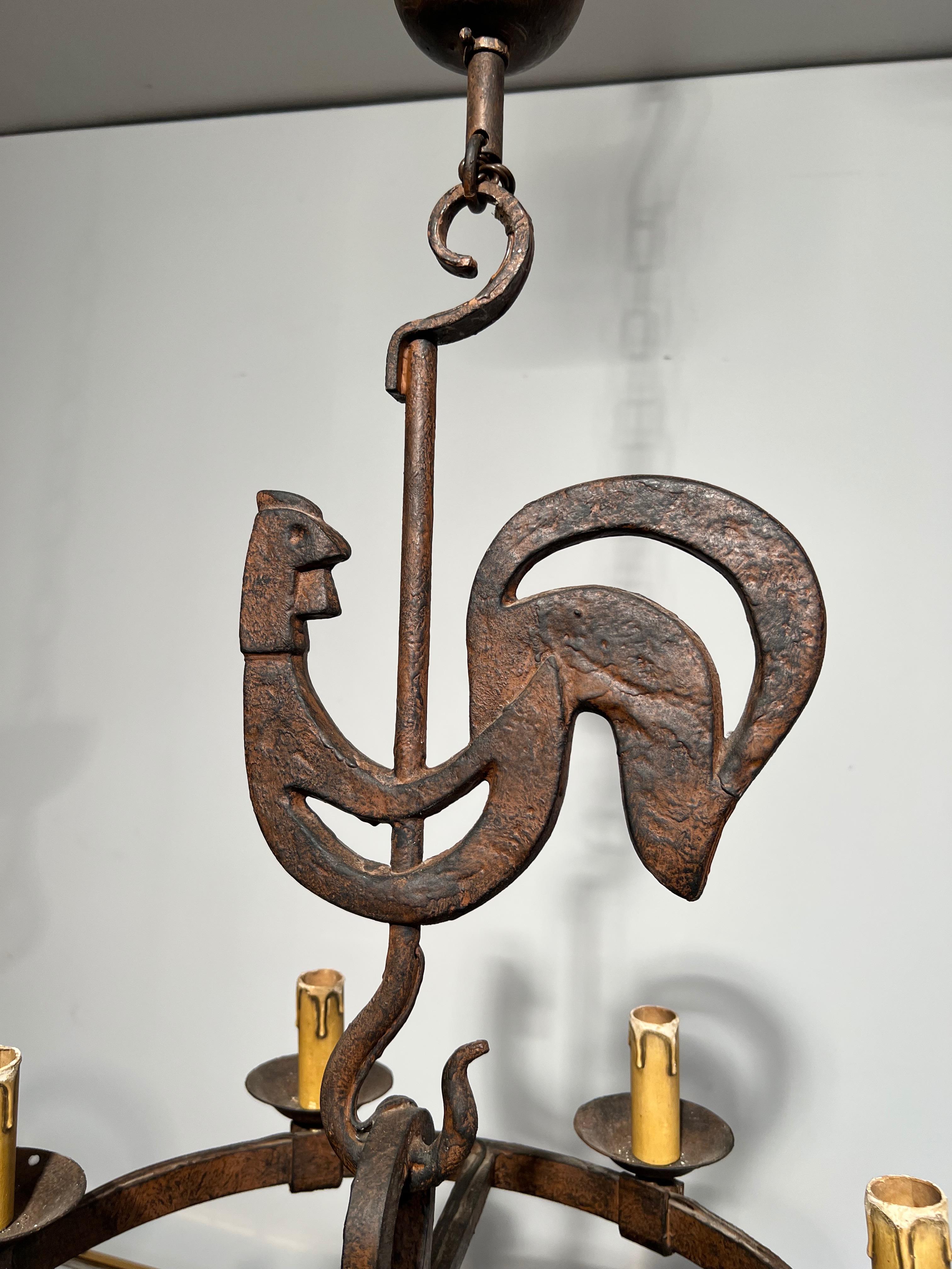 Wrought Iron Rooster Chandelier by jean Touret for the Atelier Marolles 8