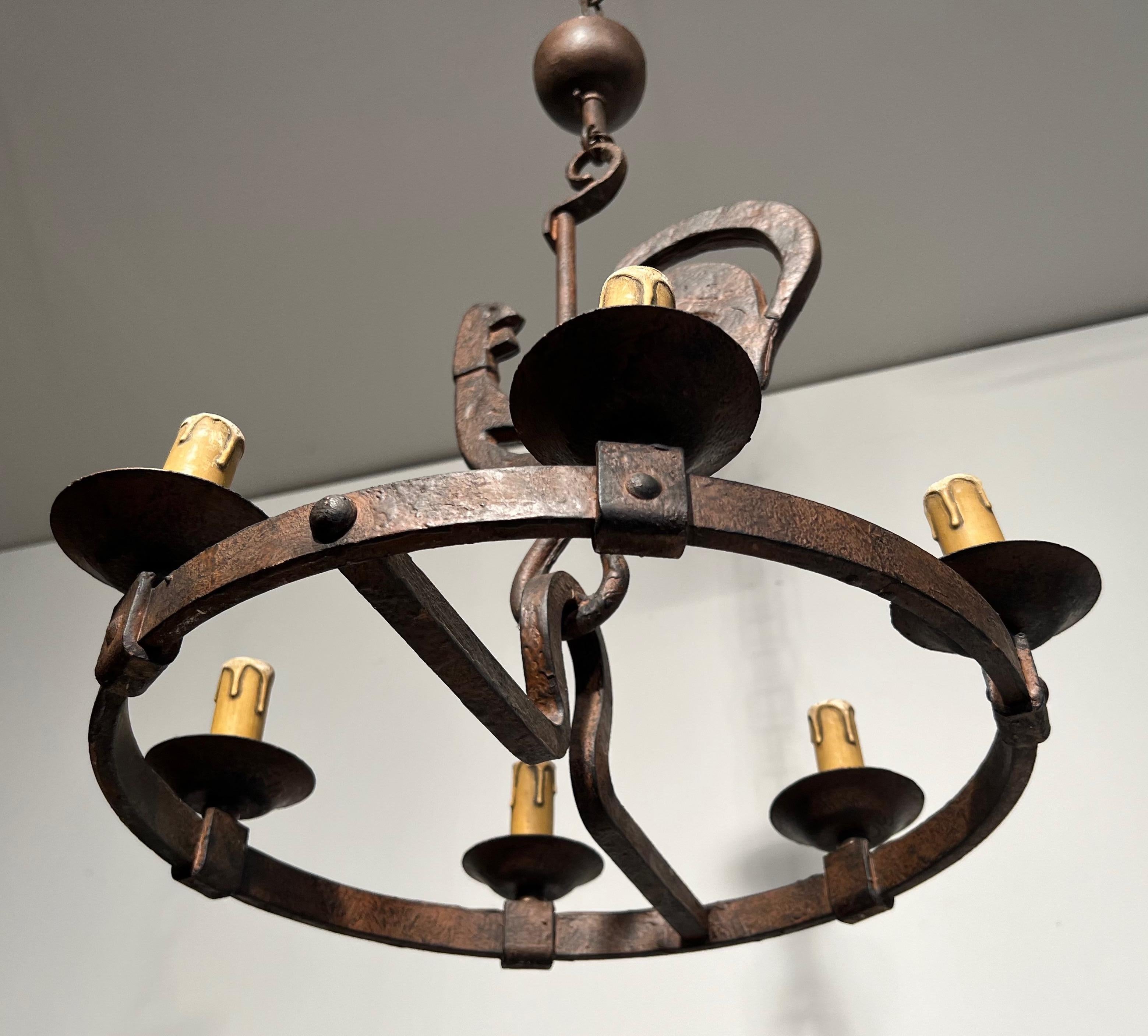 Wrought Iron Rooster Chandelier by jean Touret for the Atelier Marolles 1