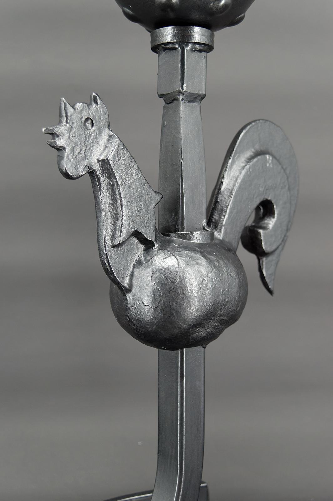 Wrought iron rooster lamp by Jean Touret / les Ateliers de Marolles, 1950's For Sale 3
