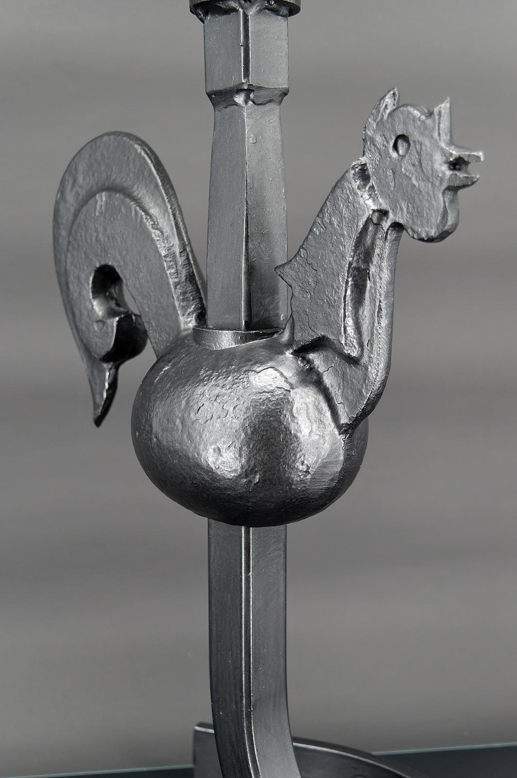 Wrought iron rooster lamp by Jean Touret / les Ateliers de Marolles, 1950's For Sale 1