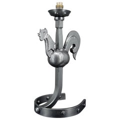Lampe de coq en fer forgé de Jean Touret/les Ateliers de Marolles, années 1950