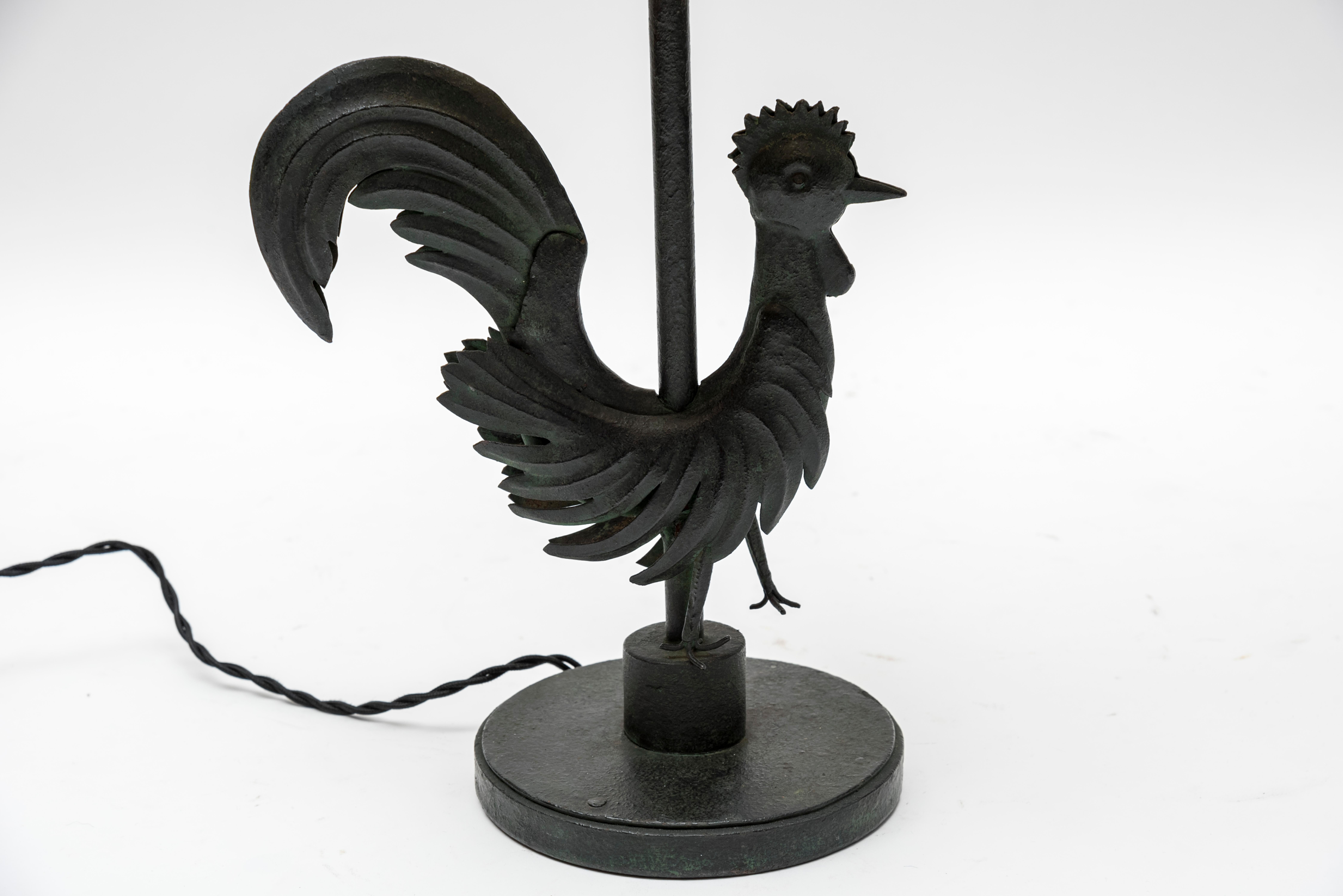 Very nice wrought iron rooster lamp
1940s
France
No shade provided
Dimensions given without shade.