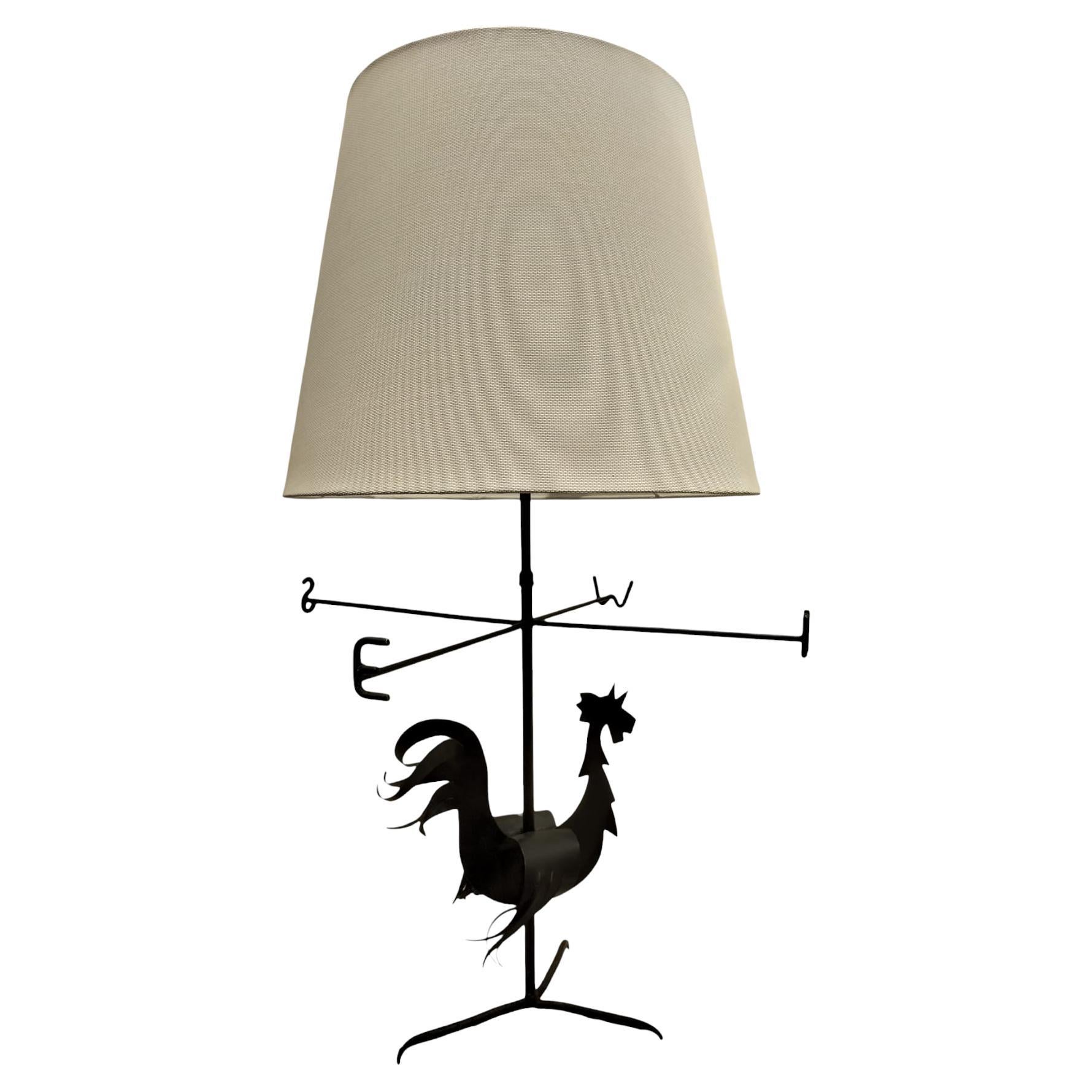 Wrought Iron Rooster Weathervane Lamp, 1950s