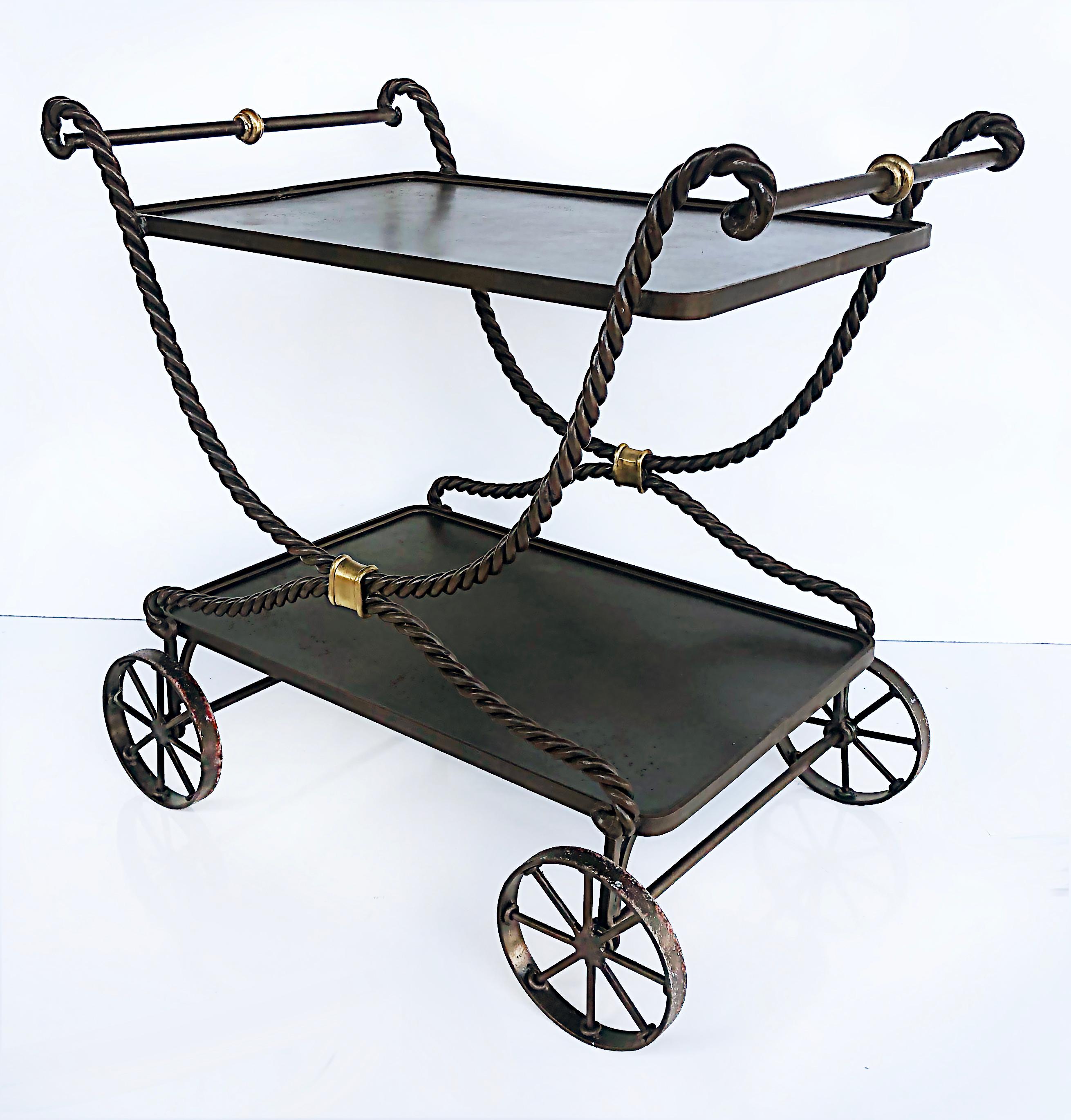 Philippine Wrought Iron Rope Bar Cart Tea Trolley Maitland Smith Attributed