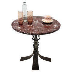 Wrought Iron Round Coffee Table with Garnet Marble Top