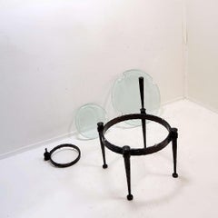 Wrought iron round side table with aquamarine glass - Lothar Klute Style - 1980s