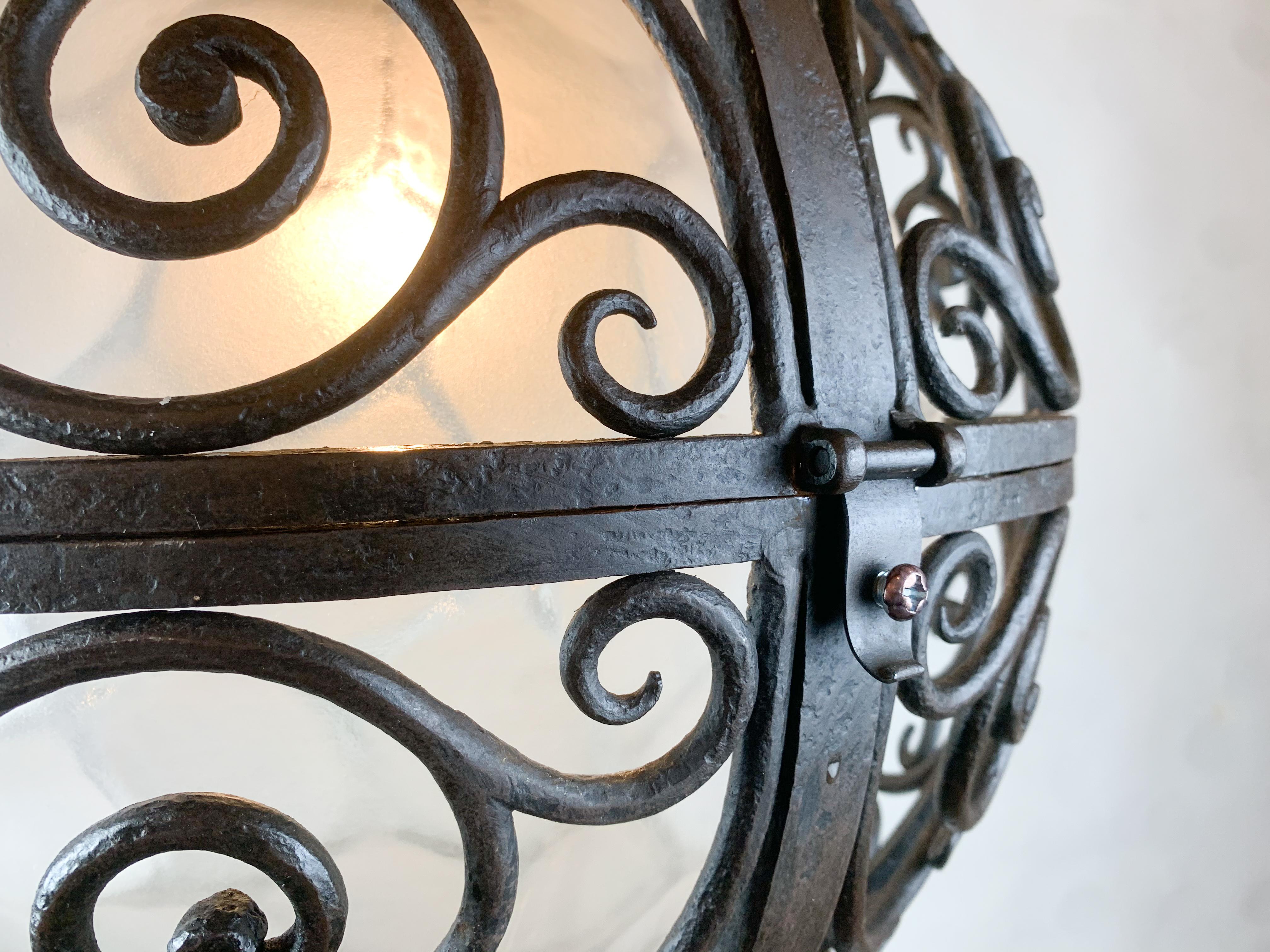 Wrought Iron Round Suspension with Interior Glass Sphere, C.1930 For Sale 3