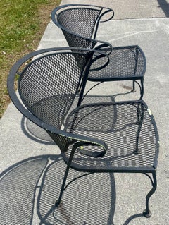 Wrought Iron Russell Woodard Pinecrest Barrel Back Mesh Pair of Chairs