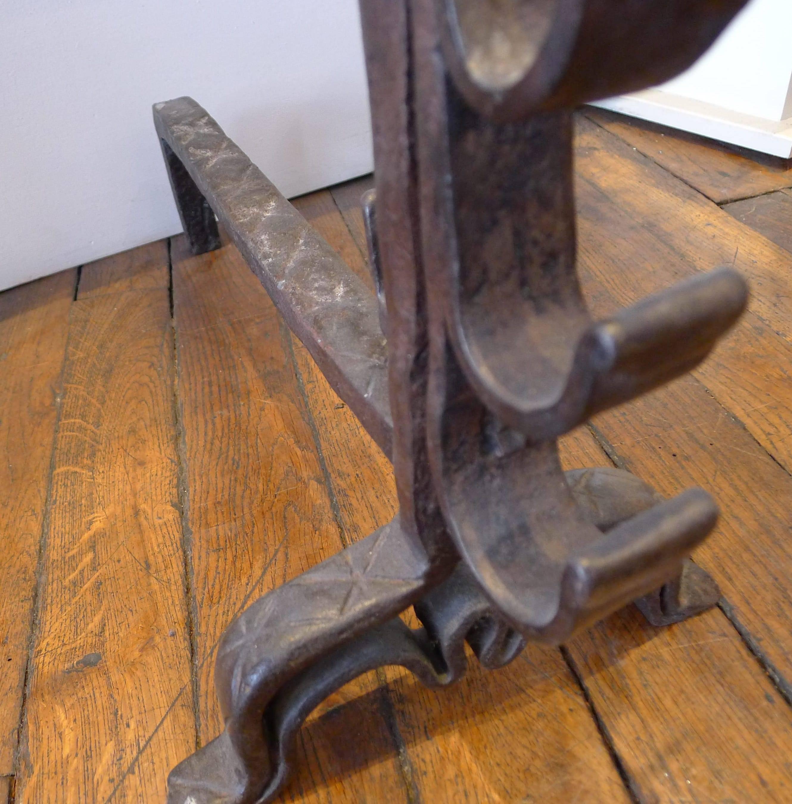 Other Wrought Iron Rustic Andirons, 17th Century For Sale
