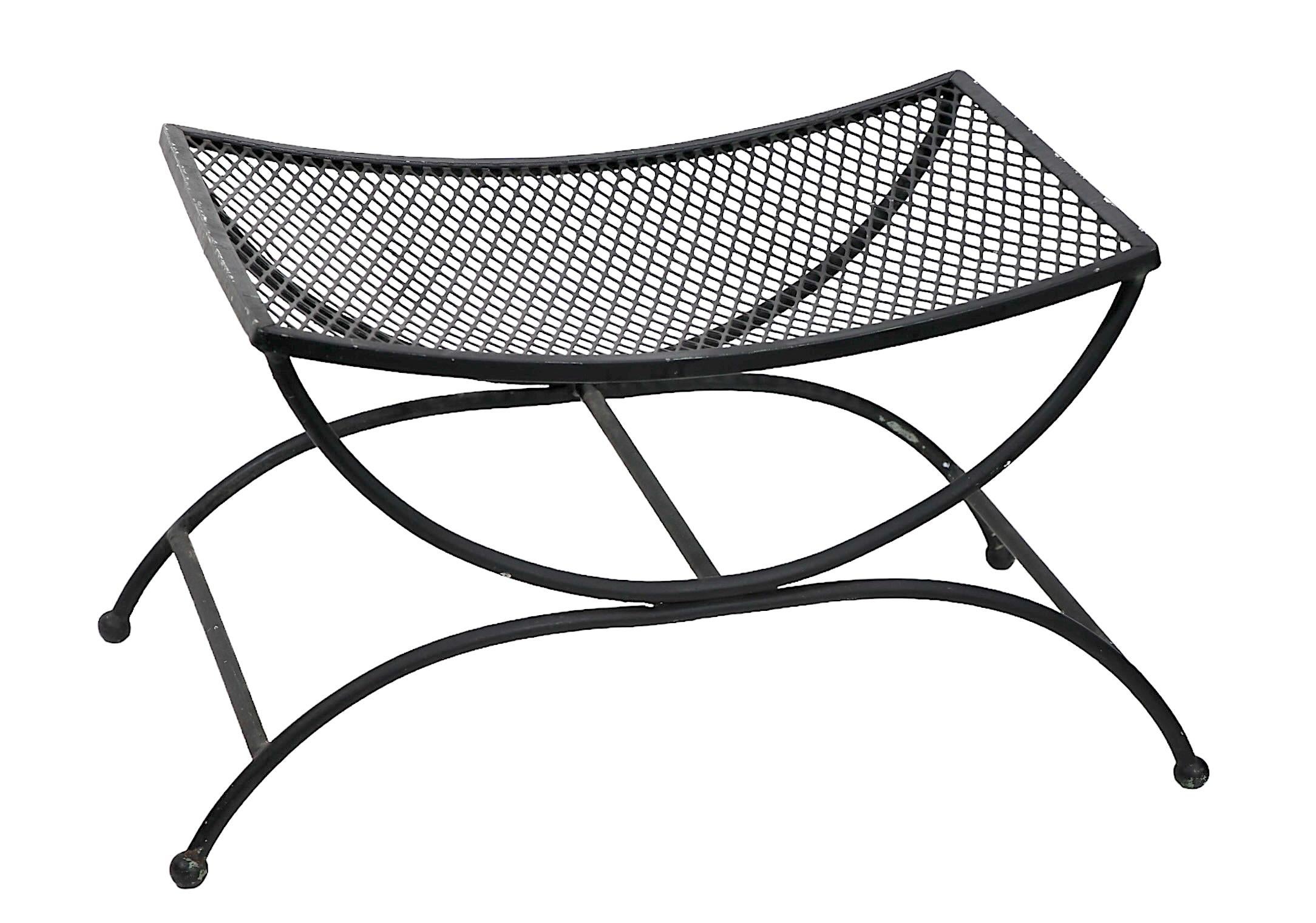 Wrought Iron Saddle Seat Ottoman Bench by Woodard  For Sale 4