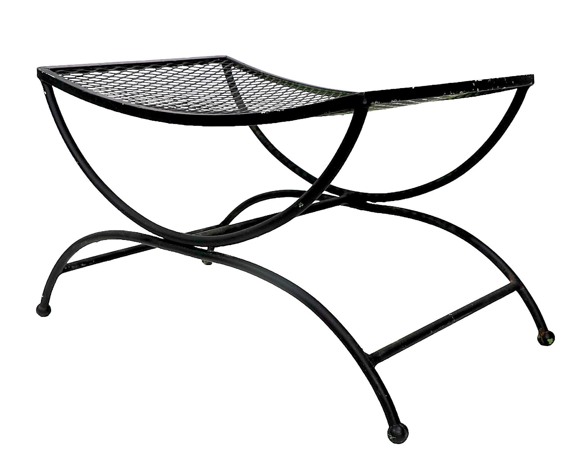 Mid-Century Modern Wrought Iron Saddle Seat Ottoman Bench by Woodard  For Sale