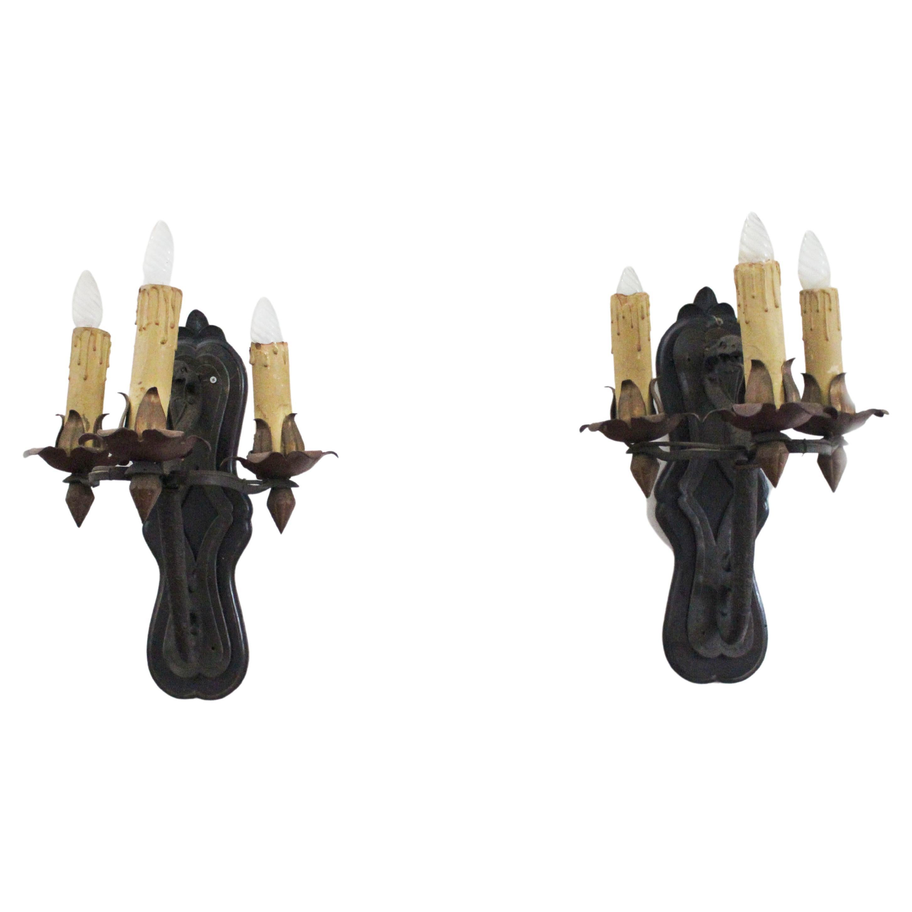 Wrought Iron Sconces, 1930s, Set of 2 For Sale