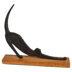 Wrought Iron Sculpture Of A Cat Stretching