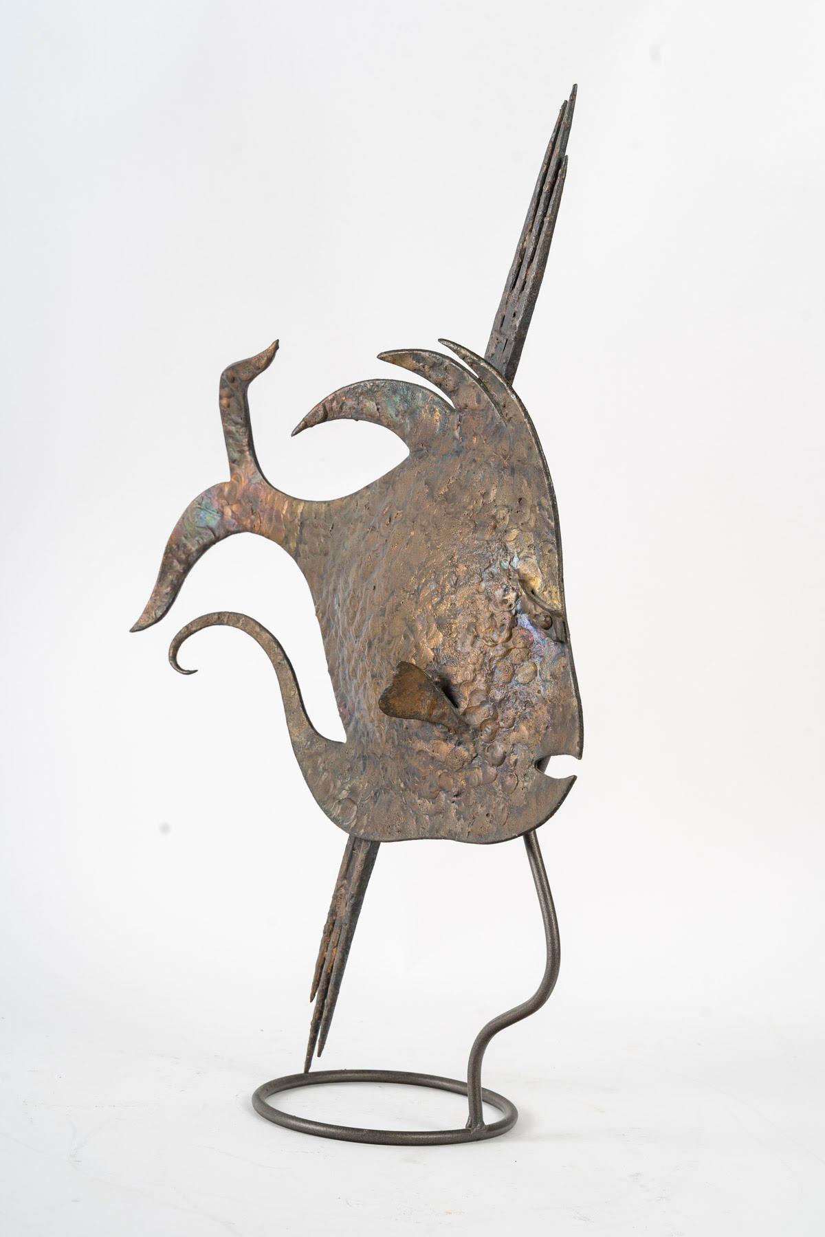20th Century Wrought Iron Sculpture of a Fish, Art Deco Period, circa 1930. For Sale