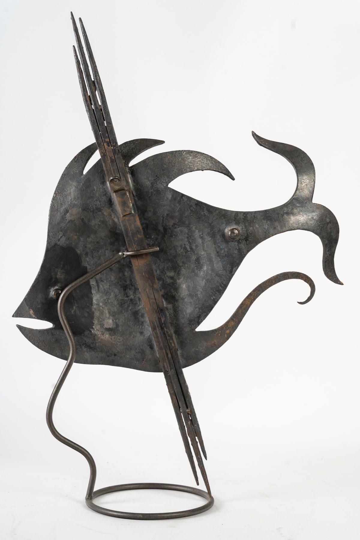Wrought Iron Sculpture of a Fish, Art Deco Period, circa 1930. For Sale 1