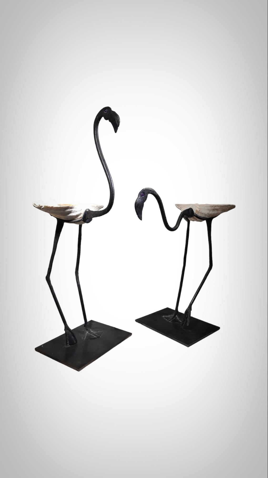 Wrought Iron Sculptures Of Life Size Flamingos For Sale 6