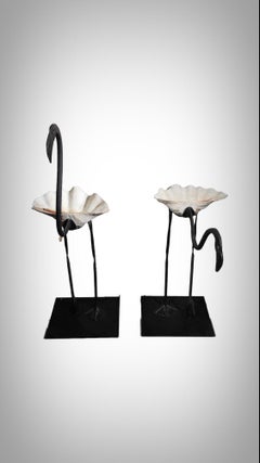 Wrought Iron Sculptures Of Life Size Flamingos