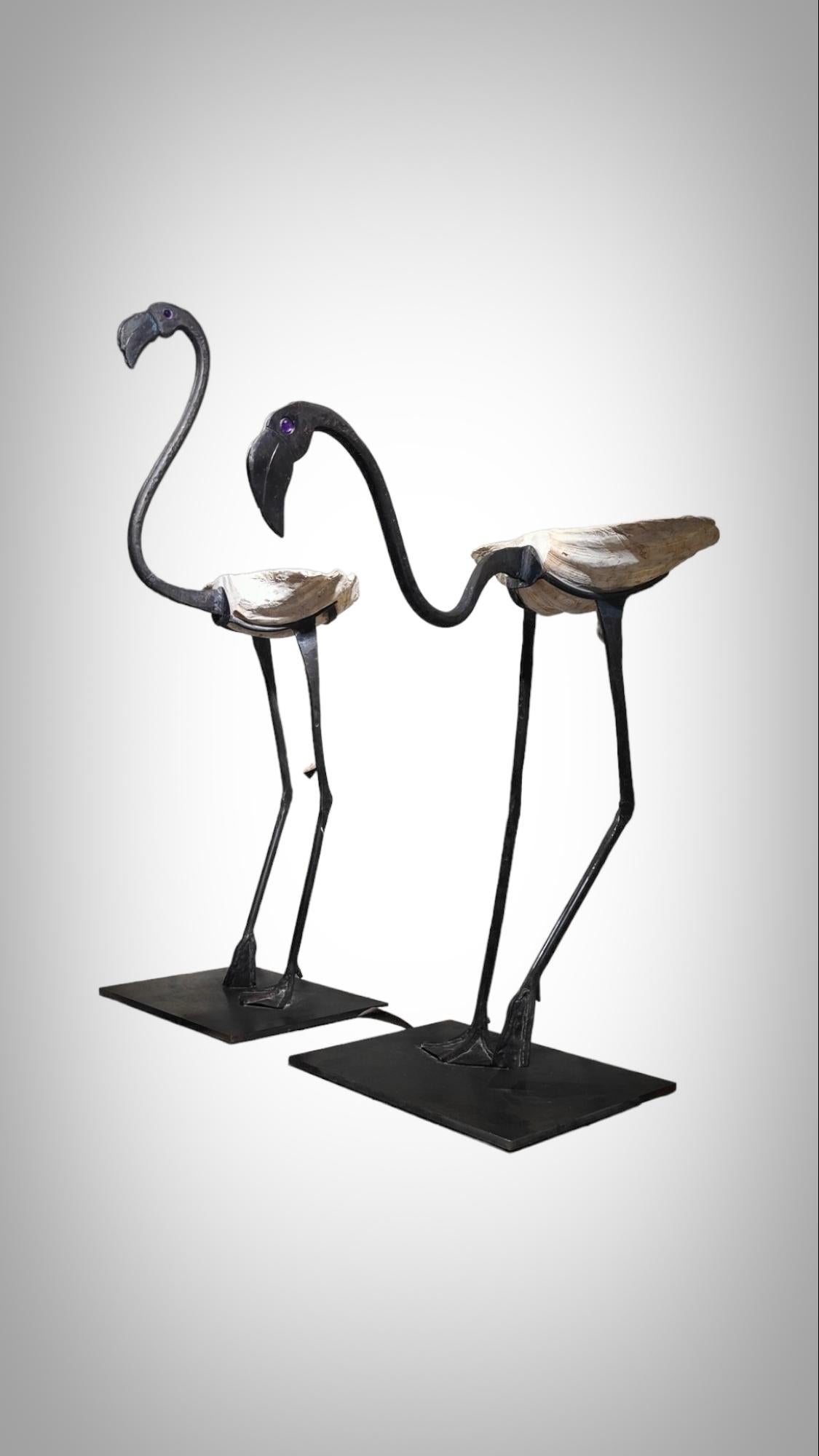 Wrought Iron Sculptures Of Life Size Flamingos In Good Condition For Sale In Madrid, ES