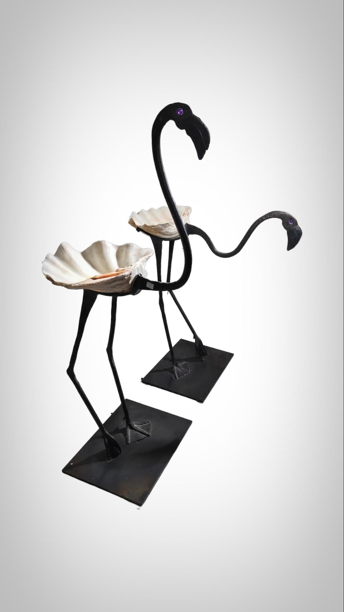 Wrought Iron Sculptures Of Life Size Flamingos For Sale 1