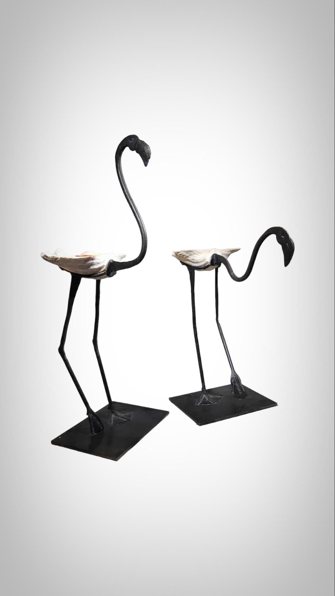 Wrought Iron Sculptures Of Life Size Flamingos For Sale 2