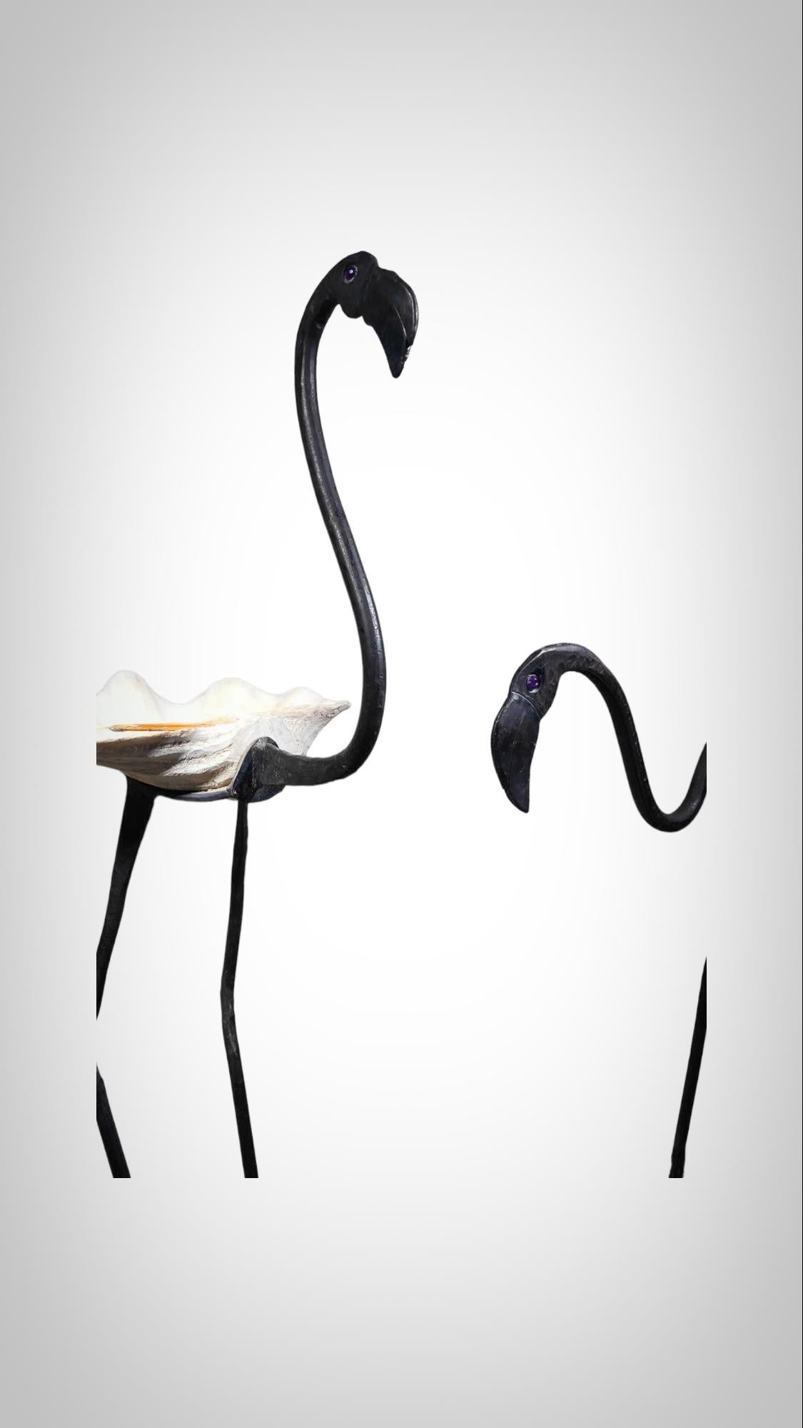 Wrought Iron Sculptures Of Life Size Flamingos For Sale 3