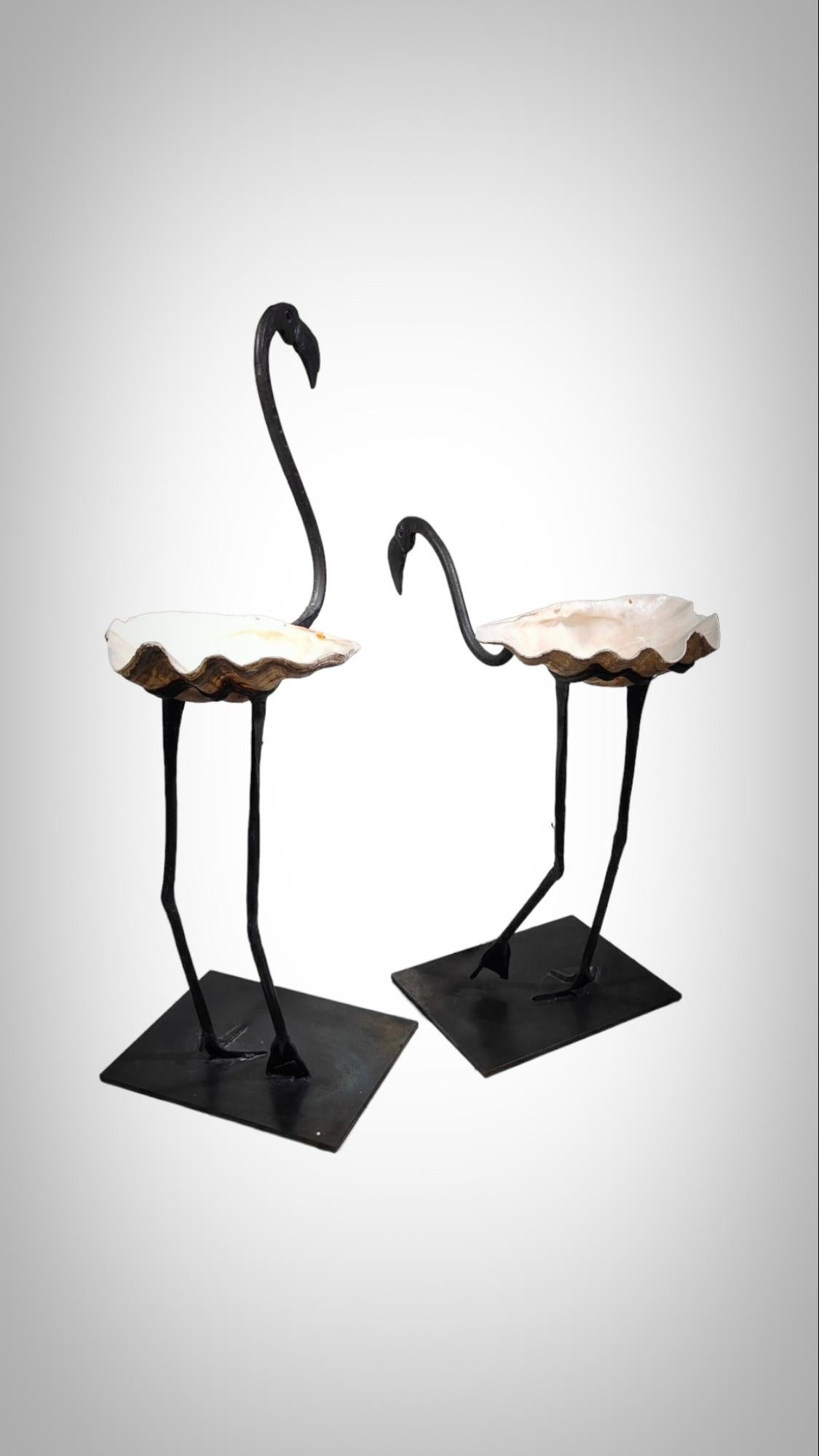 Wrought Iron Sculptures Of Life Size Flamingos For Sale 5