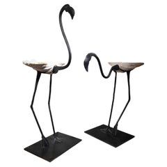 Vintage Wrought Iron Sculptures Of Life Size Flamingos
