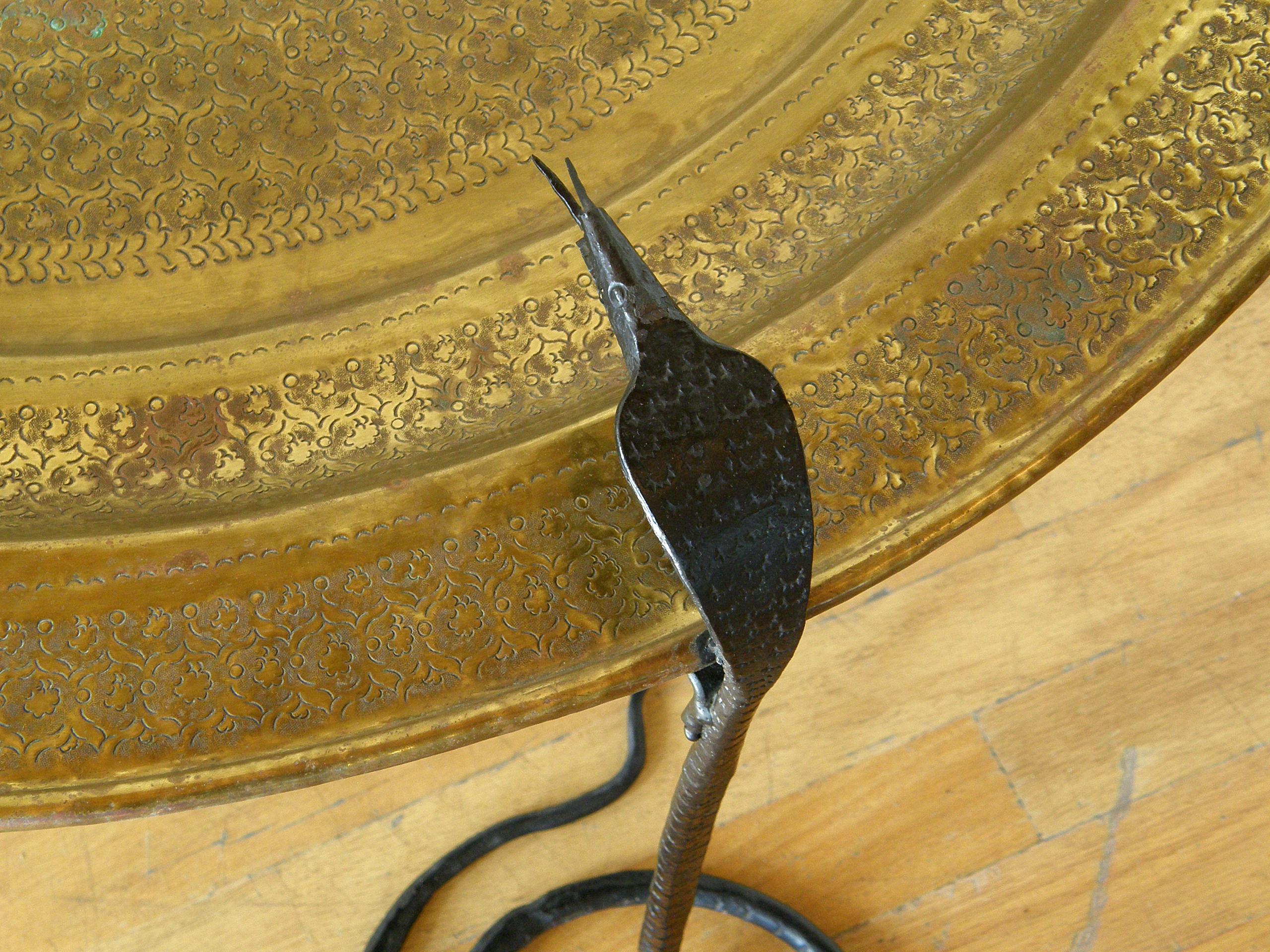 Wrought Iron Serpents Table with Hand Tooled Star Pattern on Brass Top For Sale 2