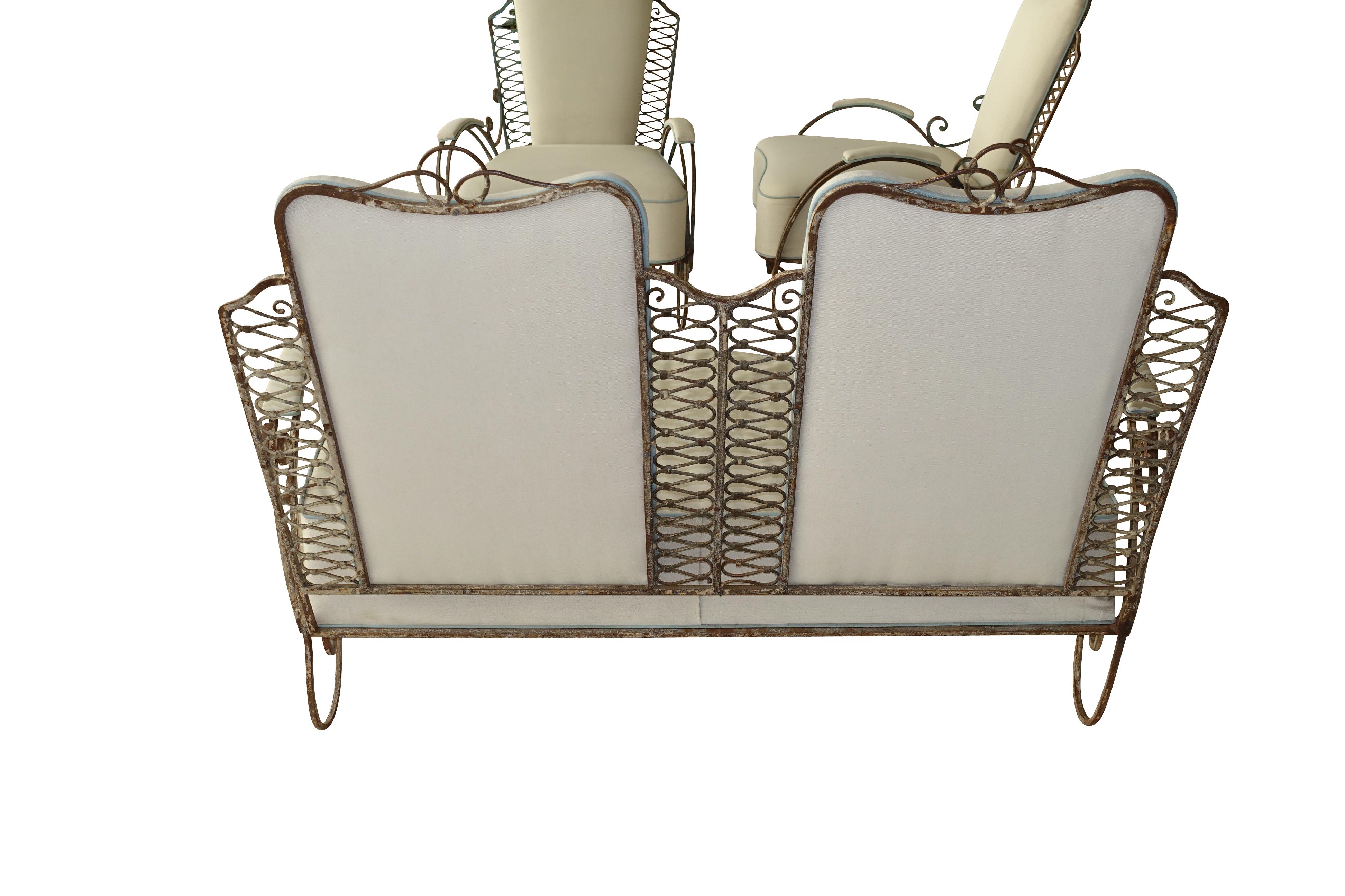 Wrought Iron Settee and Pair of Chairs, France, 1940s 3
