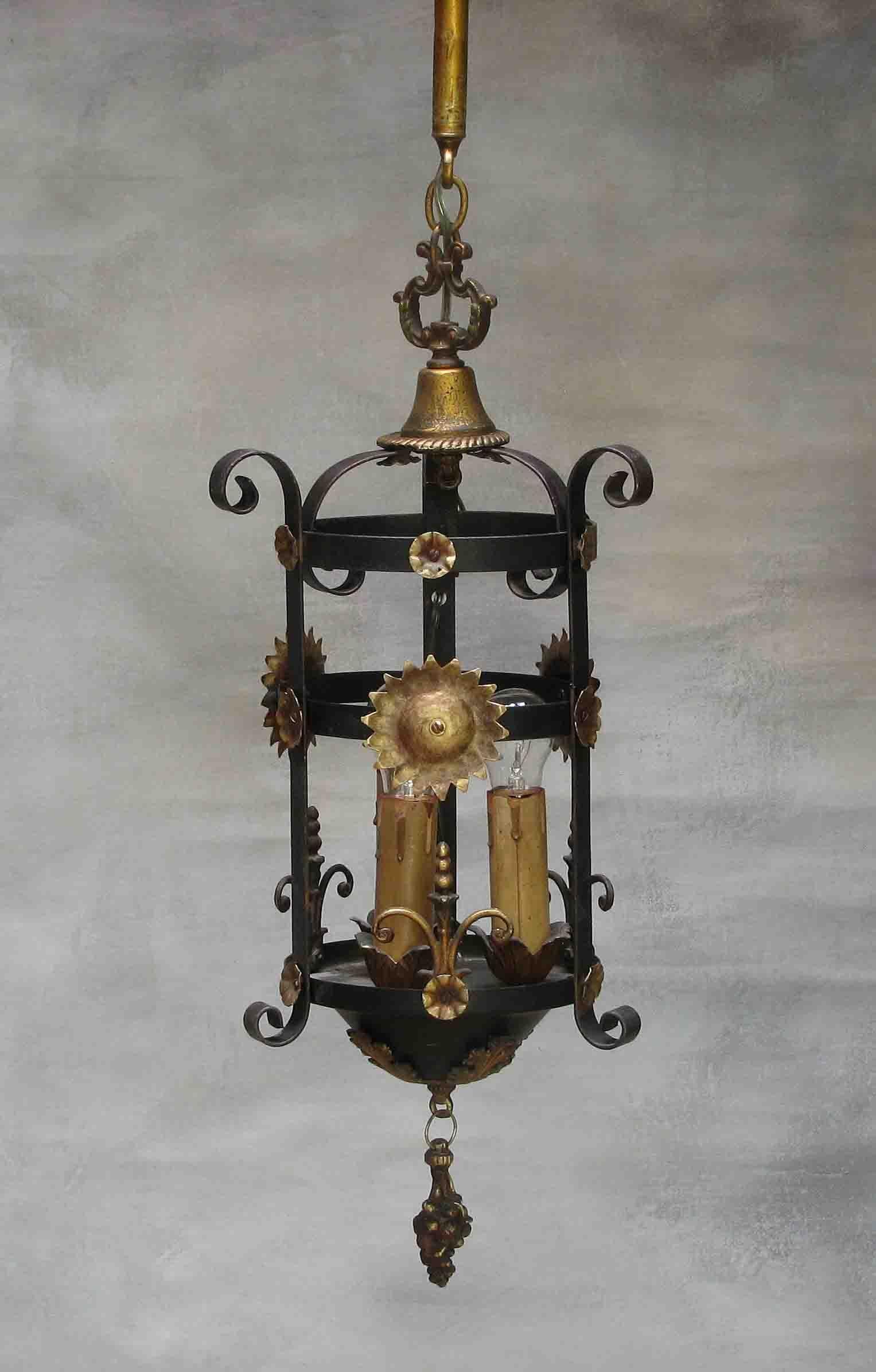 Wrought Iron & Sheet Metal Hanging Lantern Circa 1920's 1