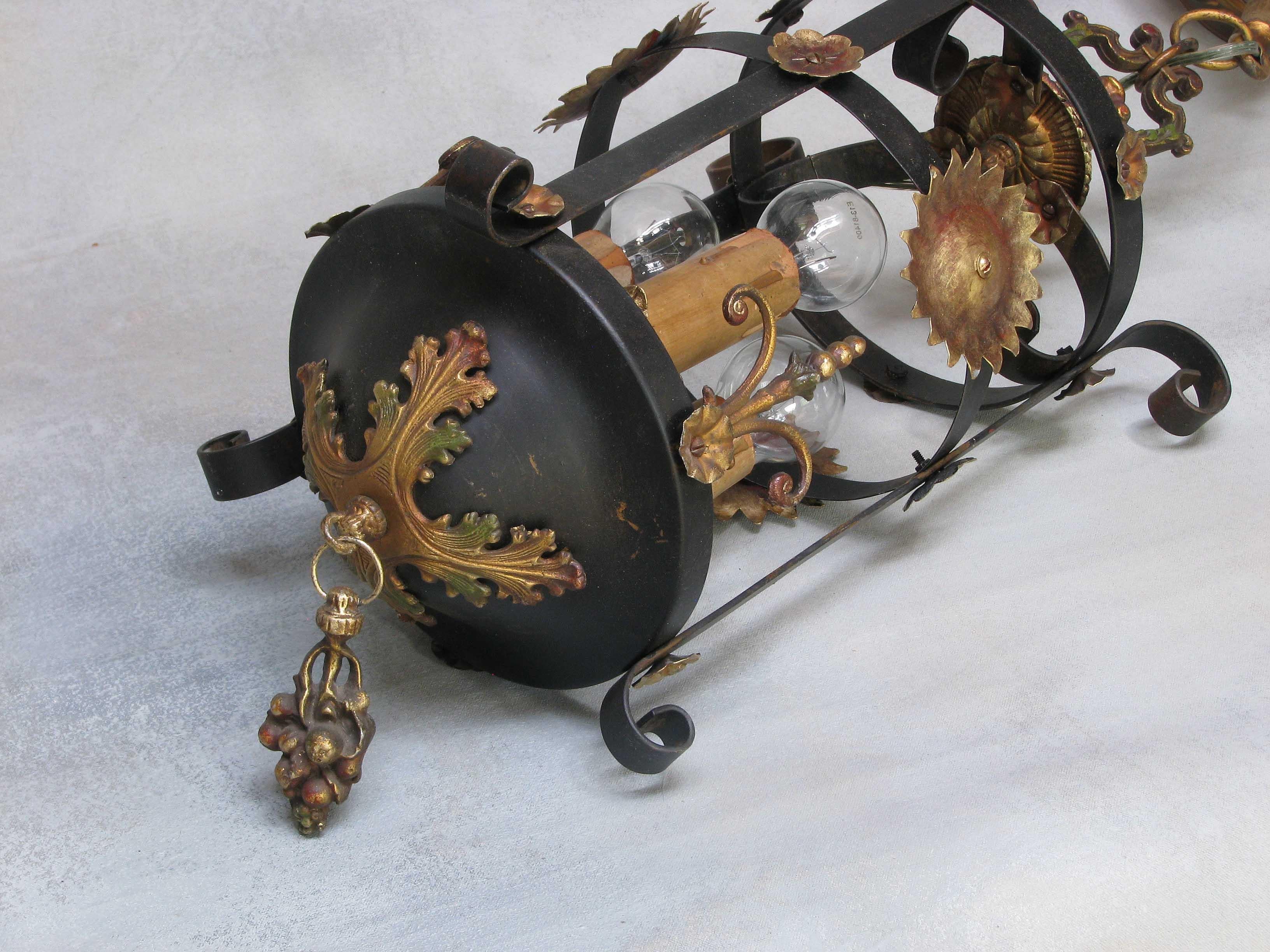Edwardian Wrought Iron & Sheet Metal Hanging Lantern Circa 1920's