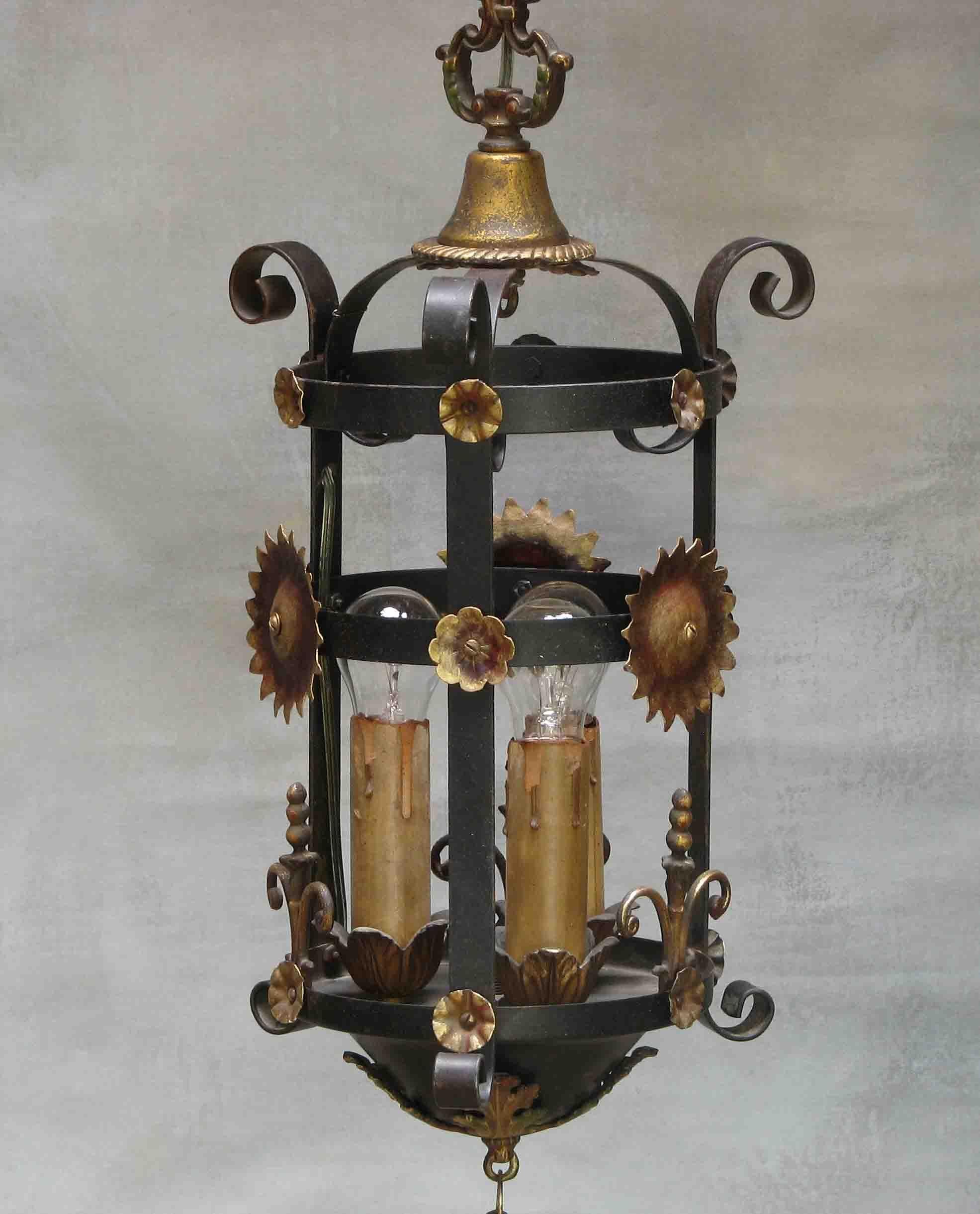 Hand-Crafted Wrought Iron & Sheet Metal Hanging Lantern Circa 1920's