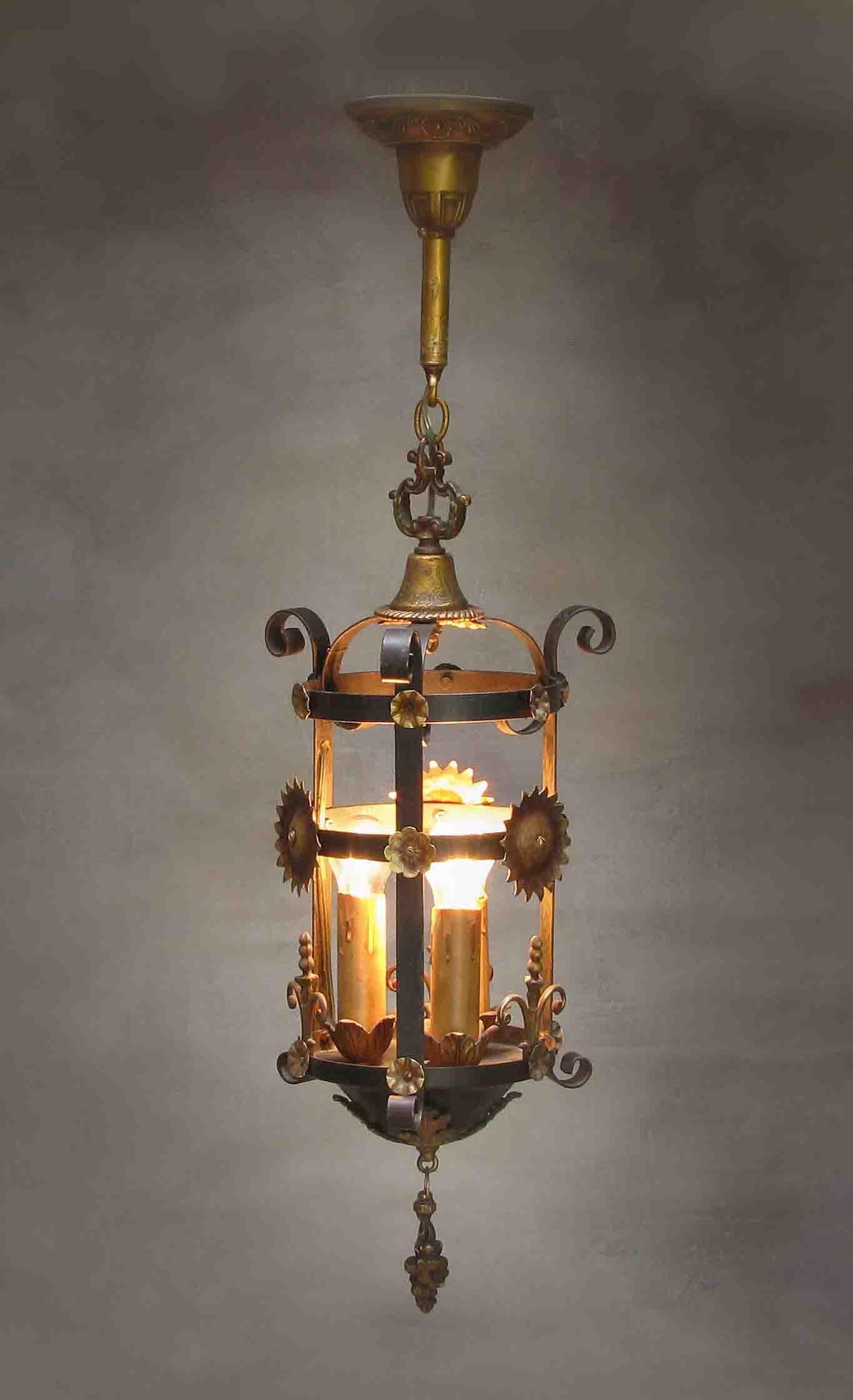 20th Century Wrought Iron & Sheet Metal Hanging Lantern Circa 1920's