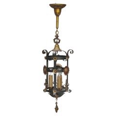 Wrought Iron & Sheet Metal Hanging Lantern Circa 1920's