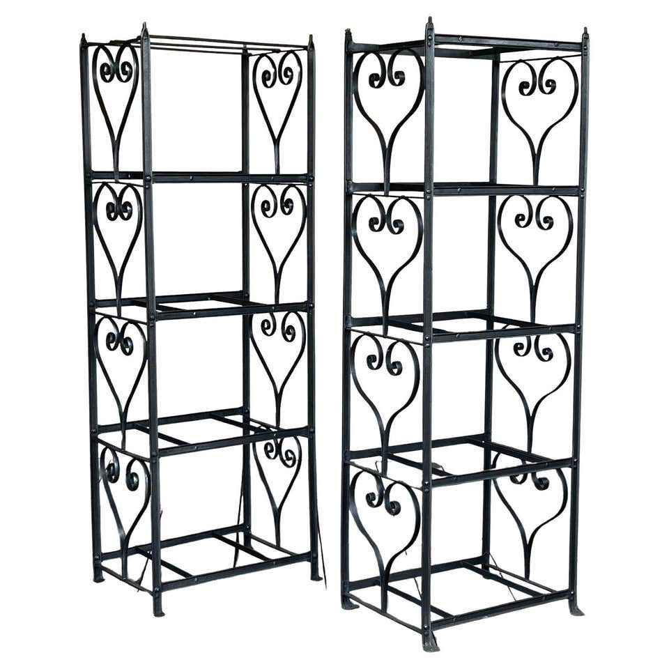 Antique French wrought iron shelving storage rack For Sale at 1stDibs