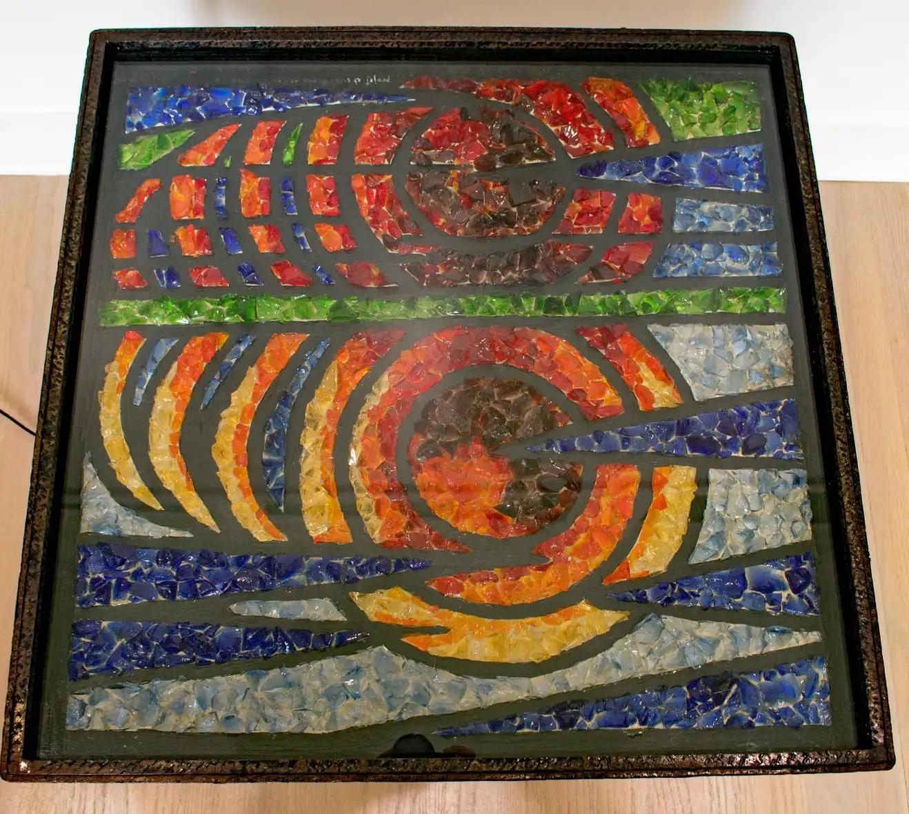 Wrought Iron Side Coffee Table with Glass Mosaic, France 1960s For Sale 2