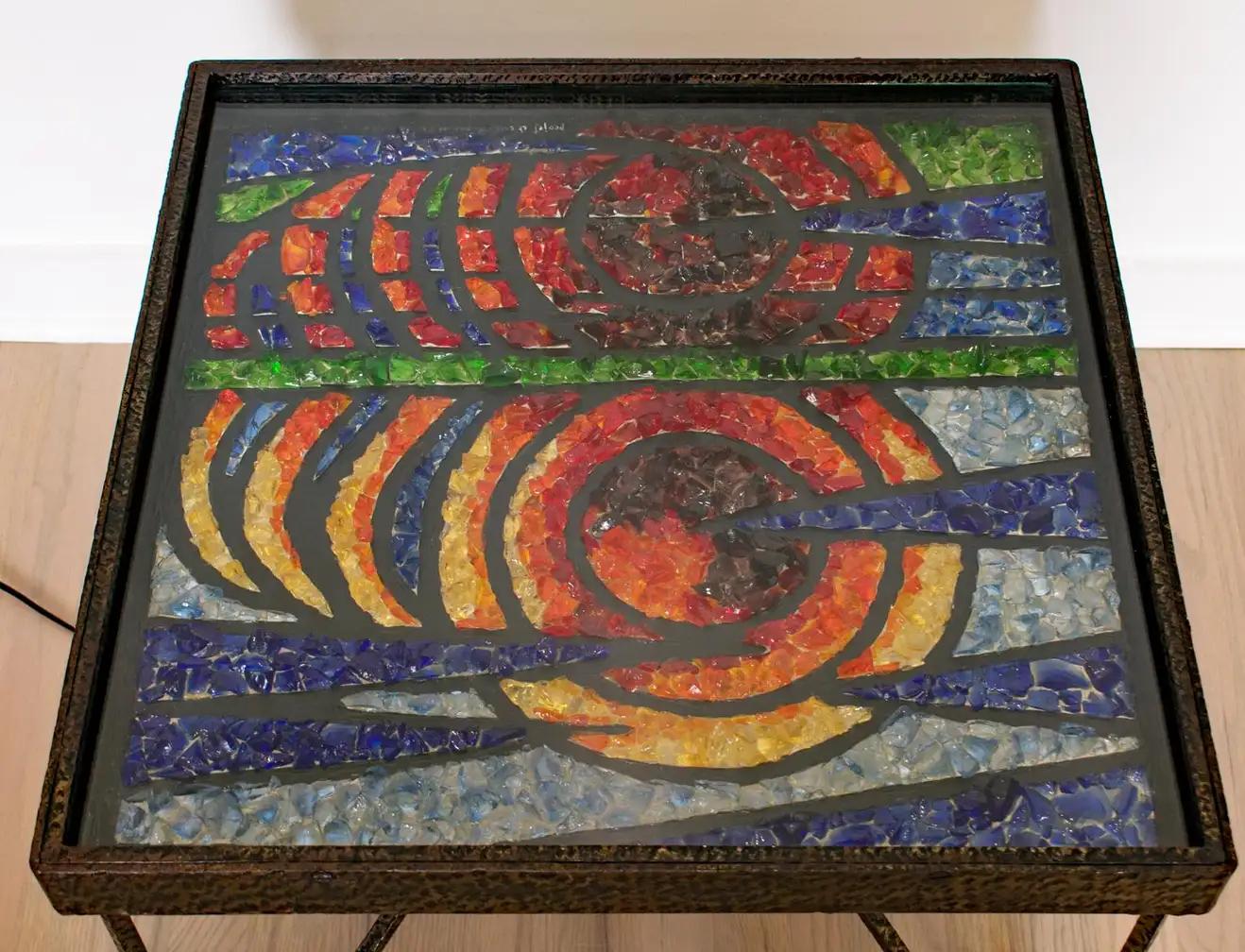 Wrought Iron Side Coffee Table with Glass Mosaic, France 1960s For Sale 9
