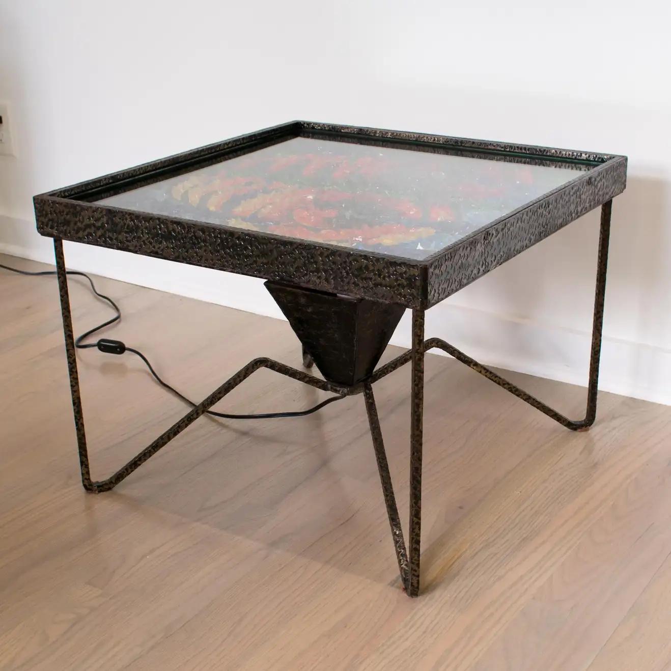 Wrought Iron Side Coffee Table with Glass Mosaic, France 1960s In Good Condition For Sale In Atlanta, GA