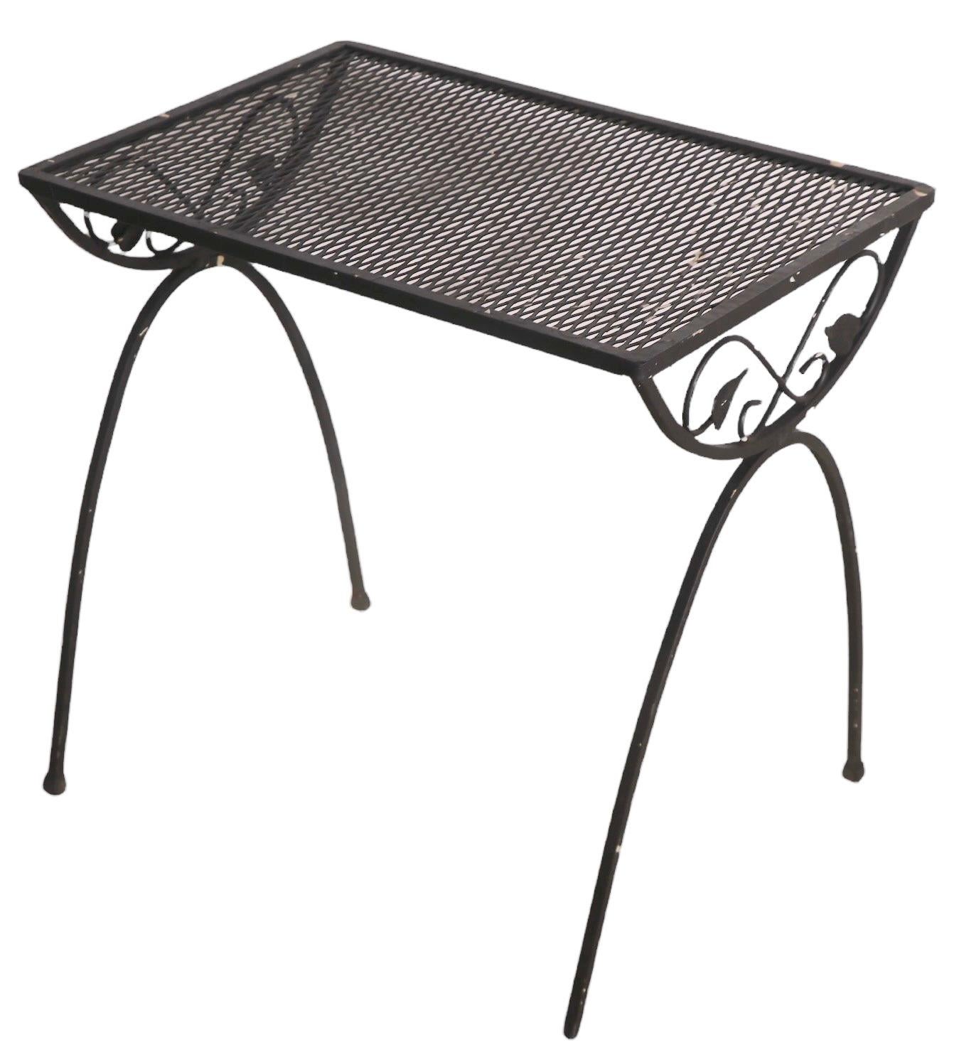Mid-Century Modern Wrought Iron Side or Garden Table After Woodard For Sale