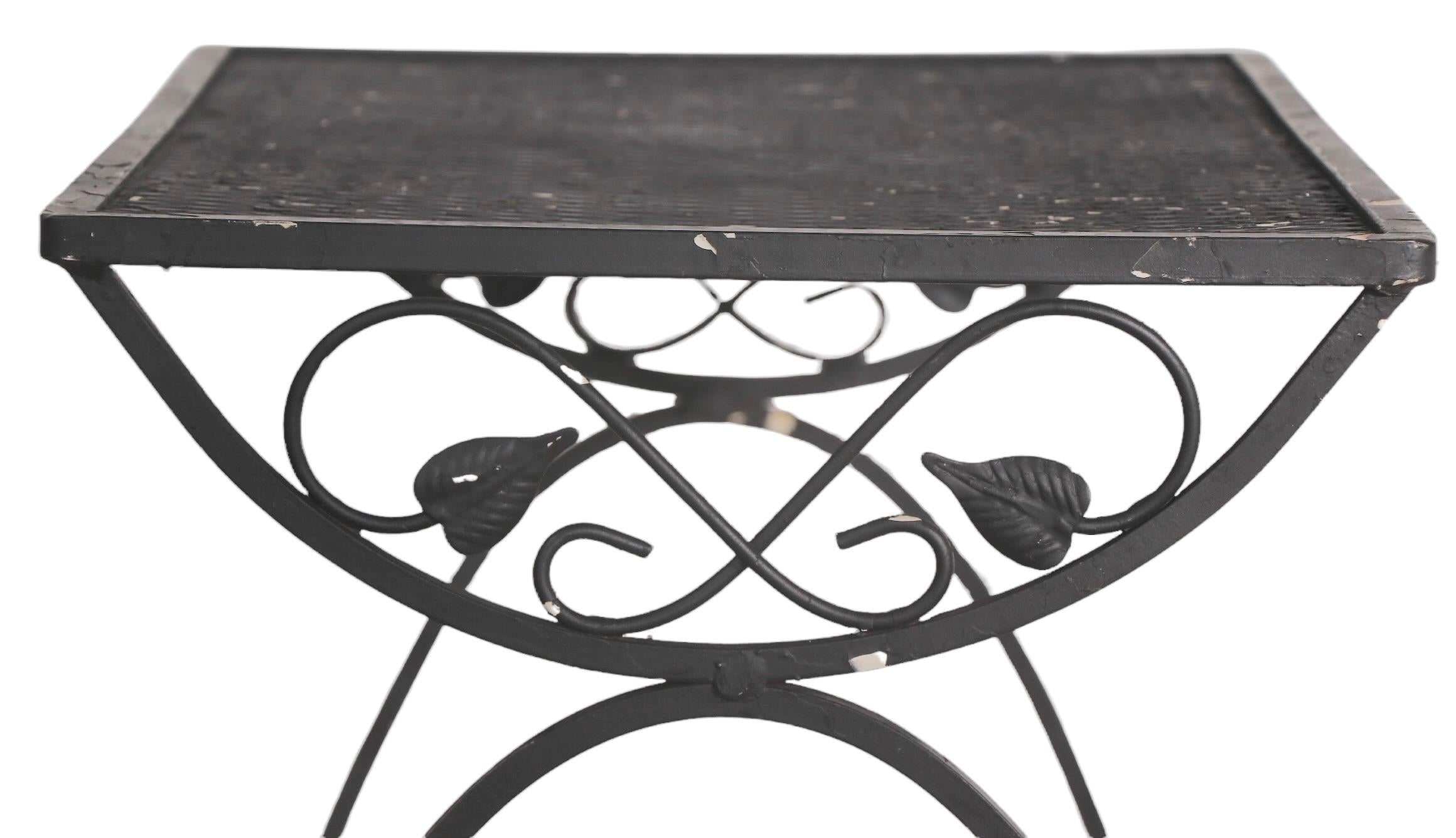 American Wrought Iron Side or Garden Table After Woodard For Sale