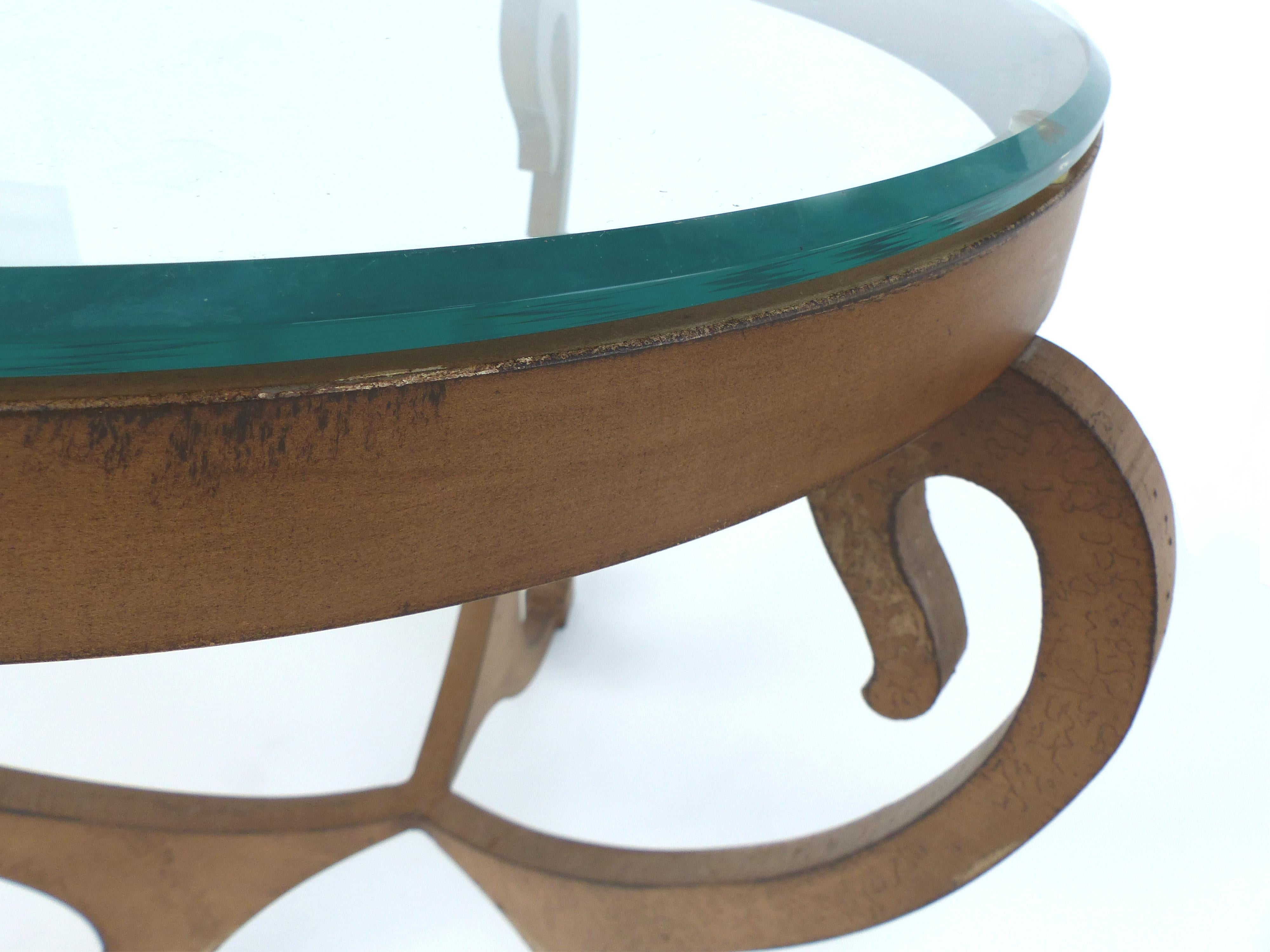 20th Century Wrought Iron Side Table with Glass Top