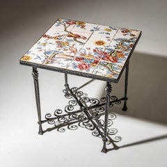 Wrought Iron Side Table with Painted Tiles, 1960s