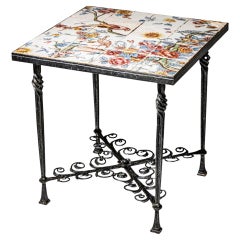 Wrought Iron Side Table with Painted Tiles, 1960s