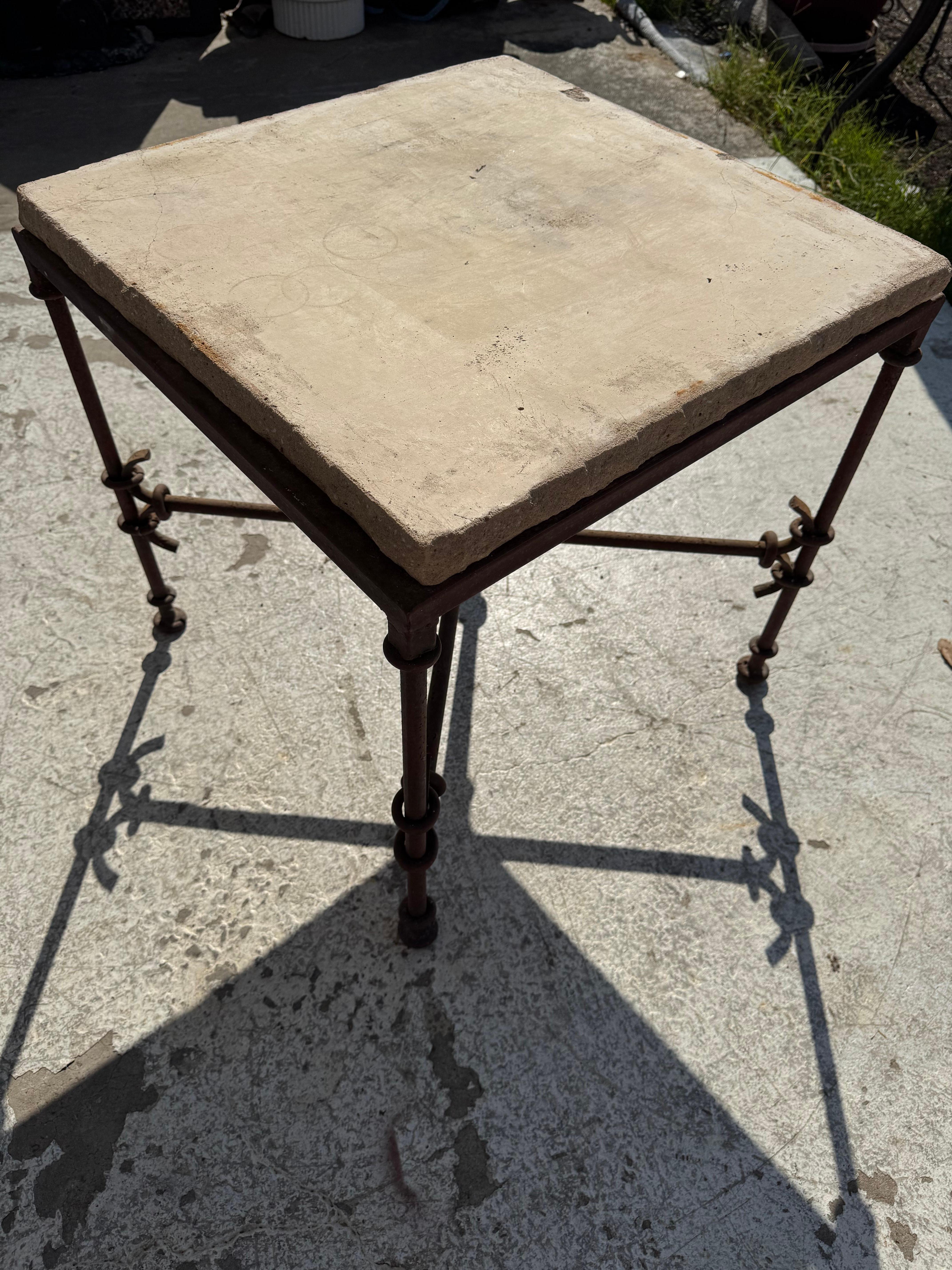 Modern Wrought Iron Side Table with Stone Slab Top For Sale